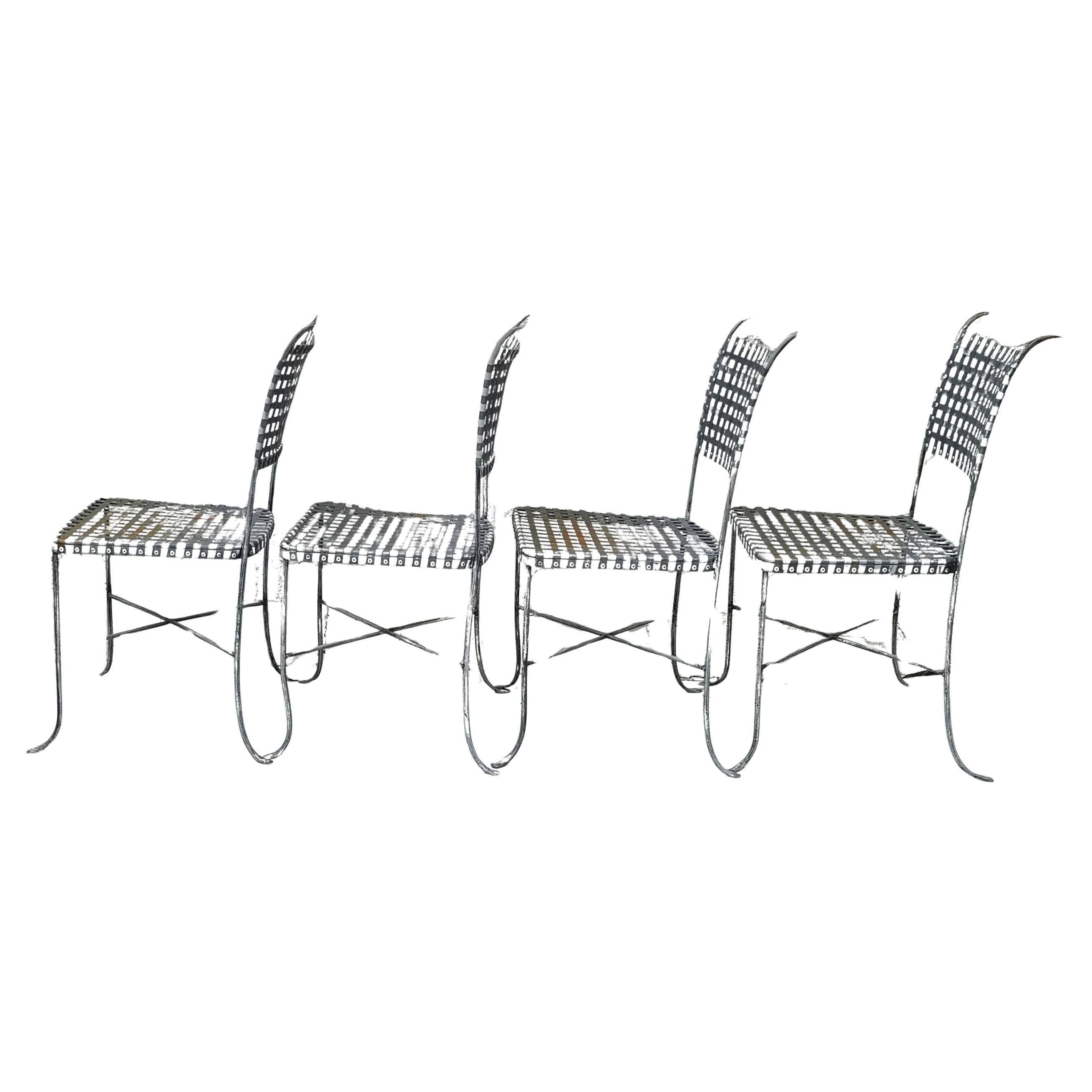 Mid Century Metal Mesh Patio Dining Chairs Set of Four For Sale 2