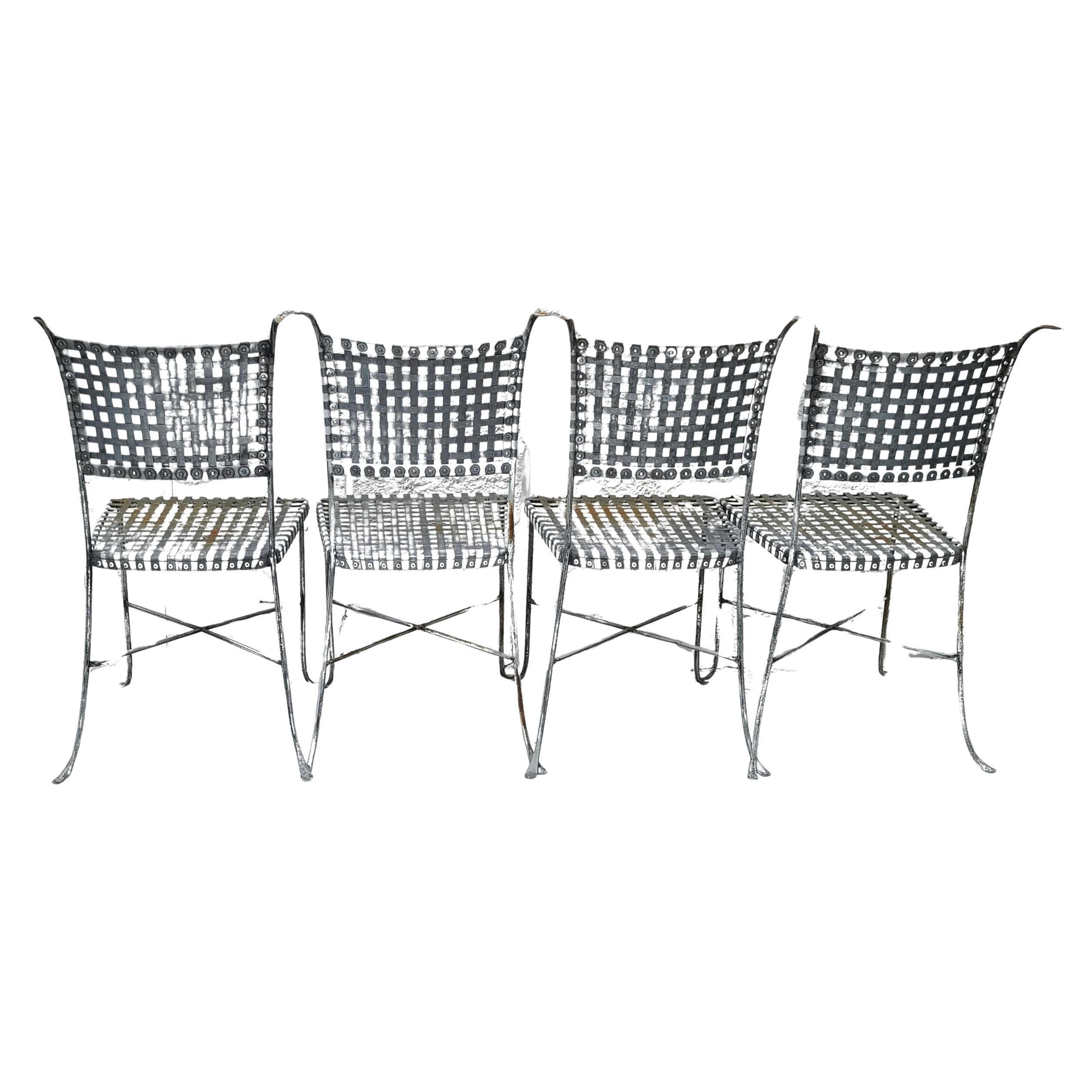Mid Century Metal Mesh Patio Dining Chairs Set of Four For Sale 3
