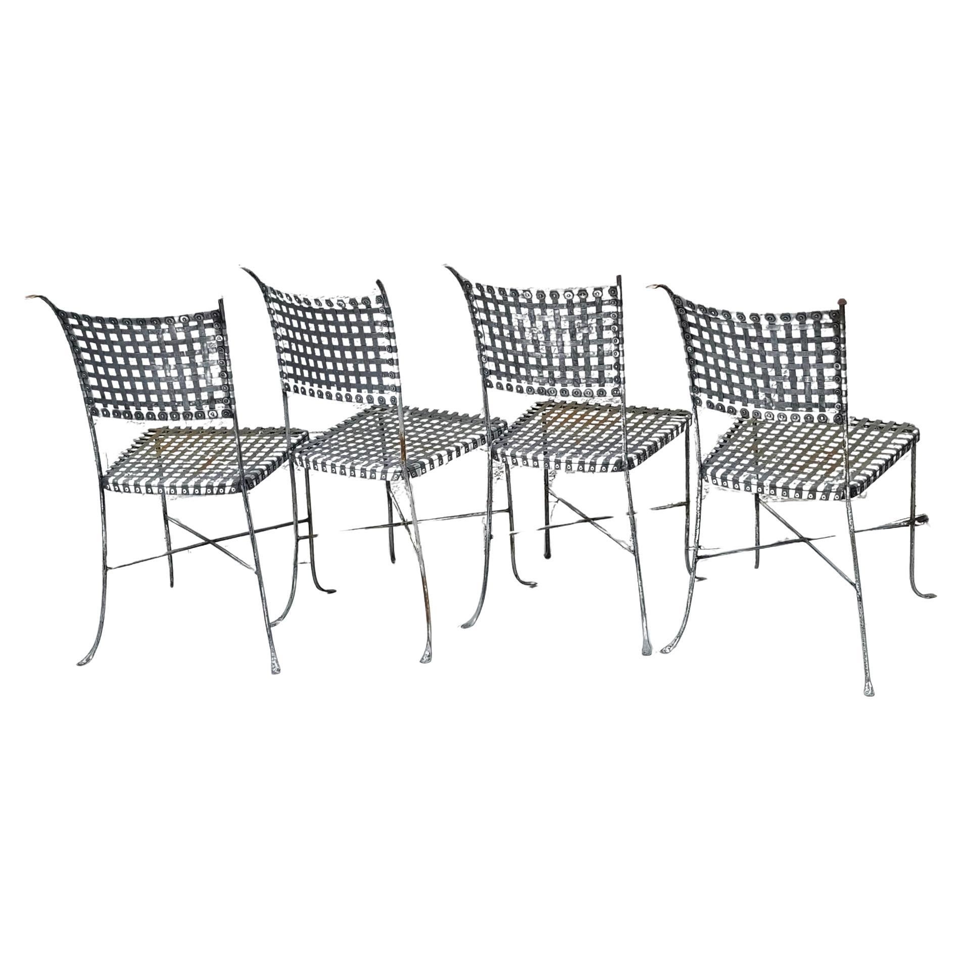 Mid Century Metal Mesh Patio Dining Chairs Set of Four For Sale 4