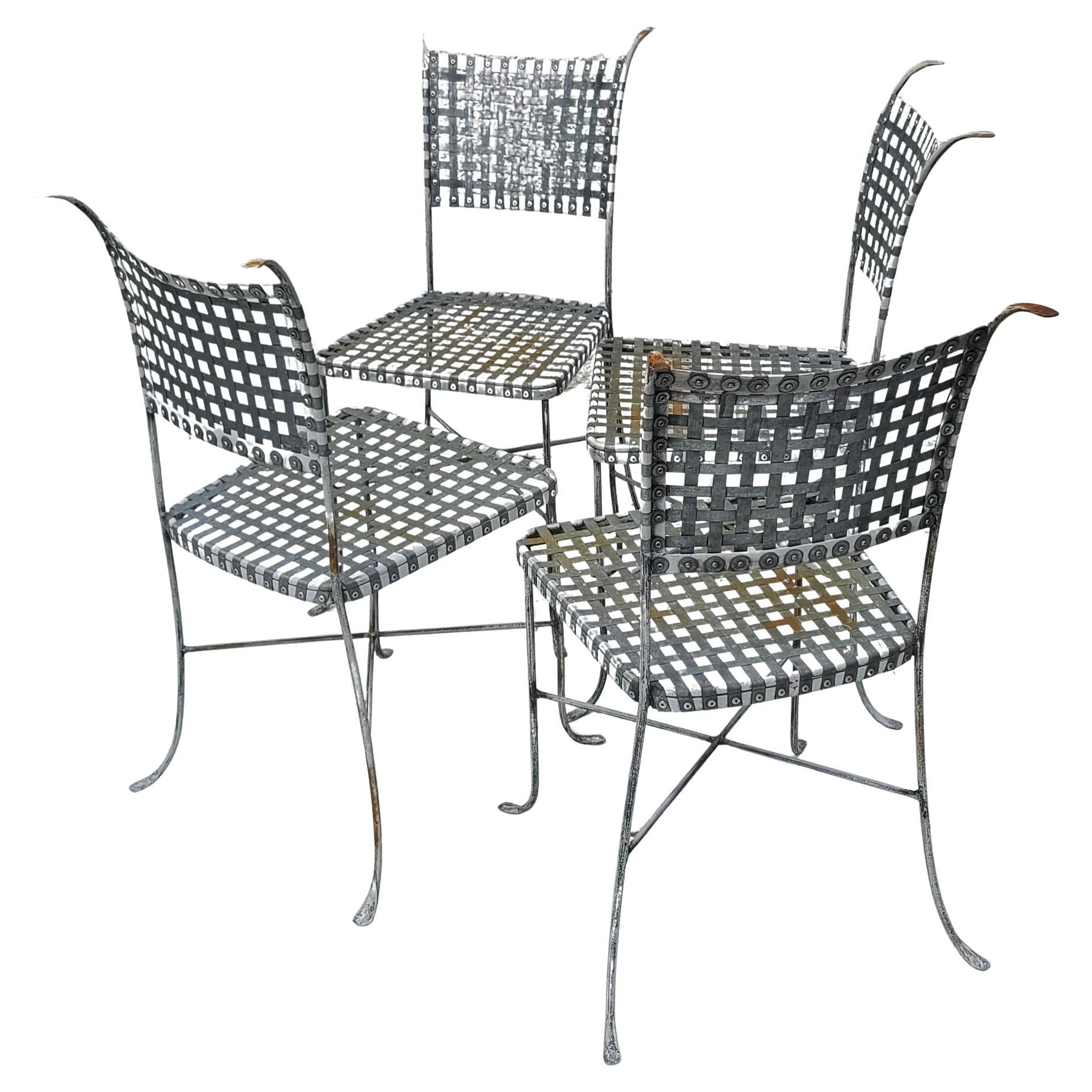 Mid Century Metal Mesh Patio Dining Chairs Set of Four For Sale