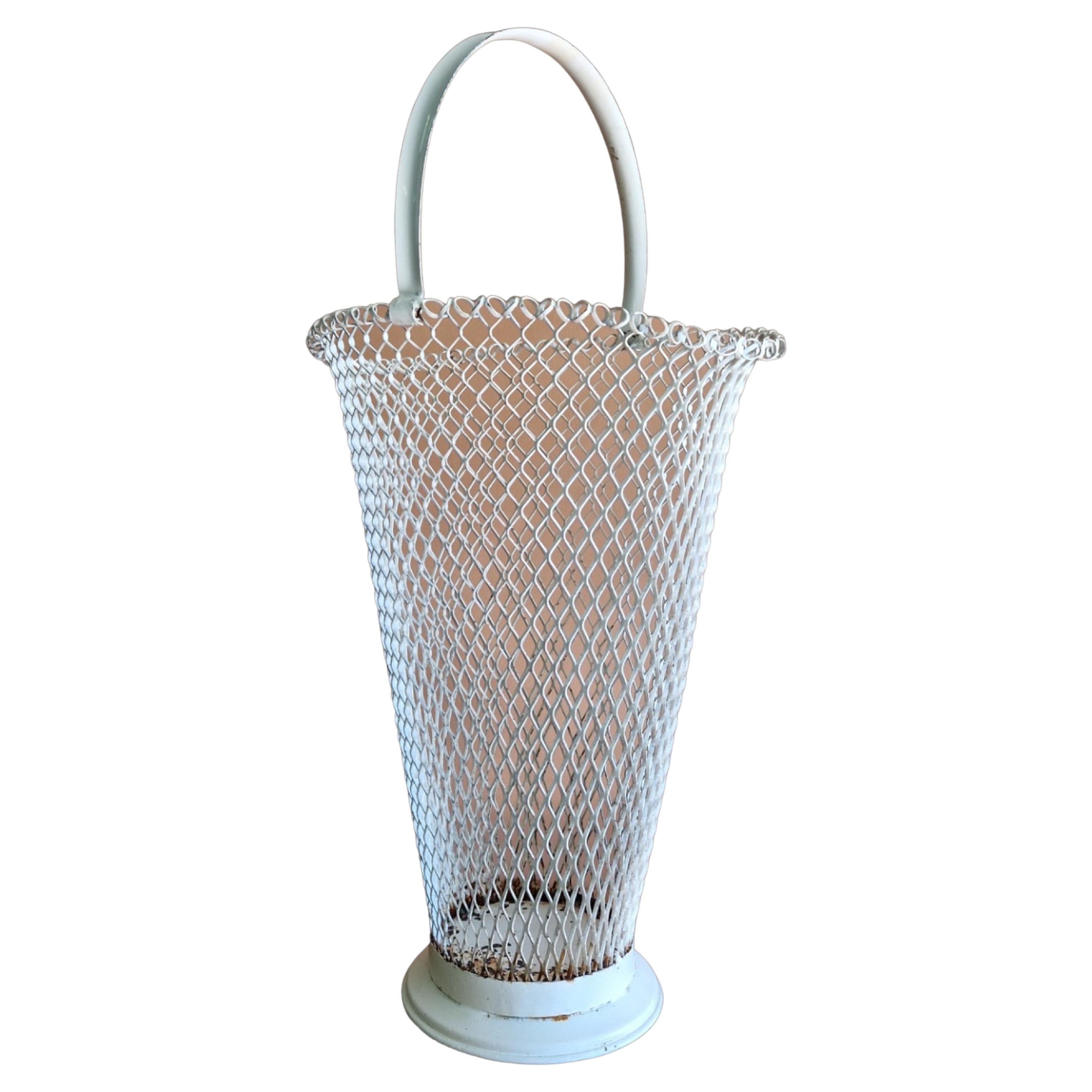 Mid century metal mesh umbrella stand, France 1950s For Sale