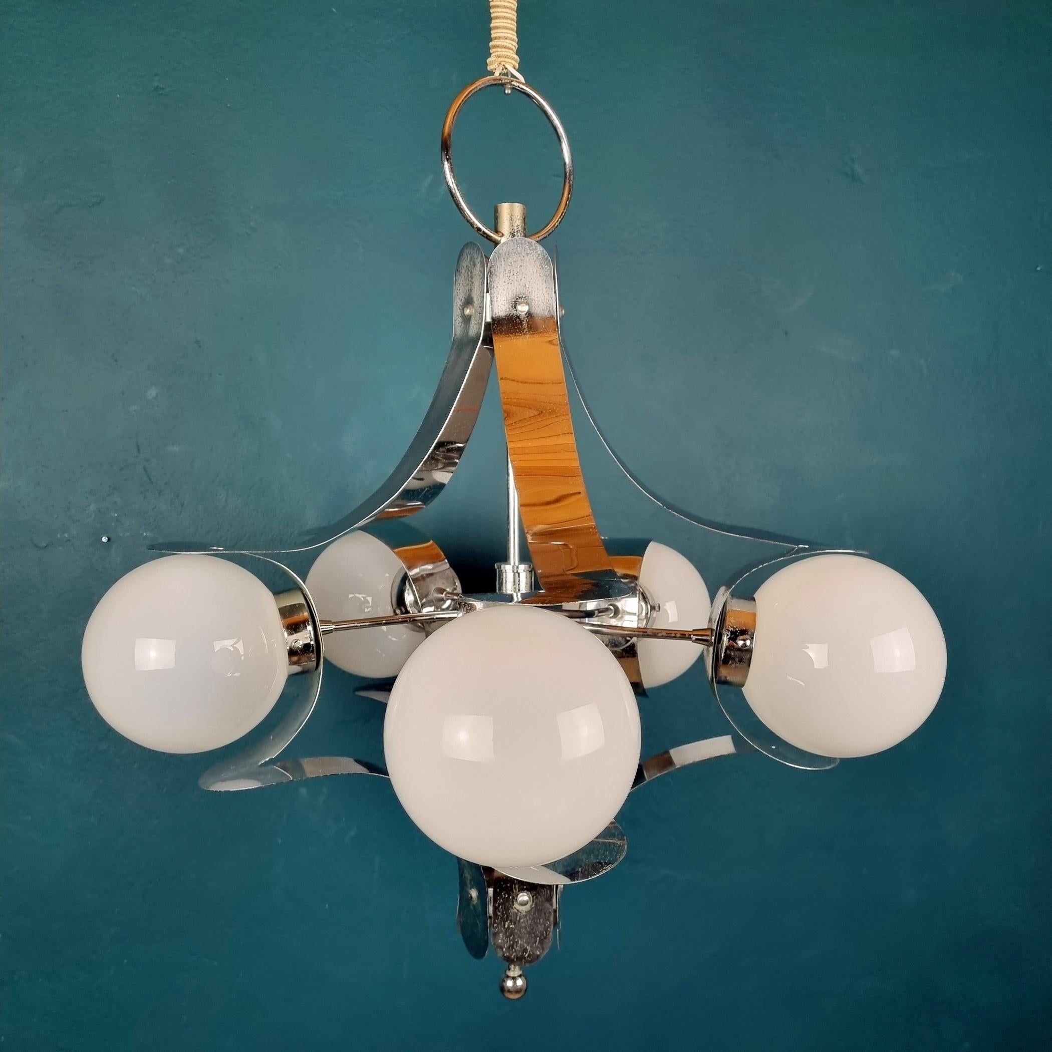 20th Century Mid-Century Metal Opaline Glass Italy 1960s Sputnik Space Age For Sale