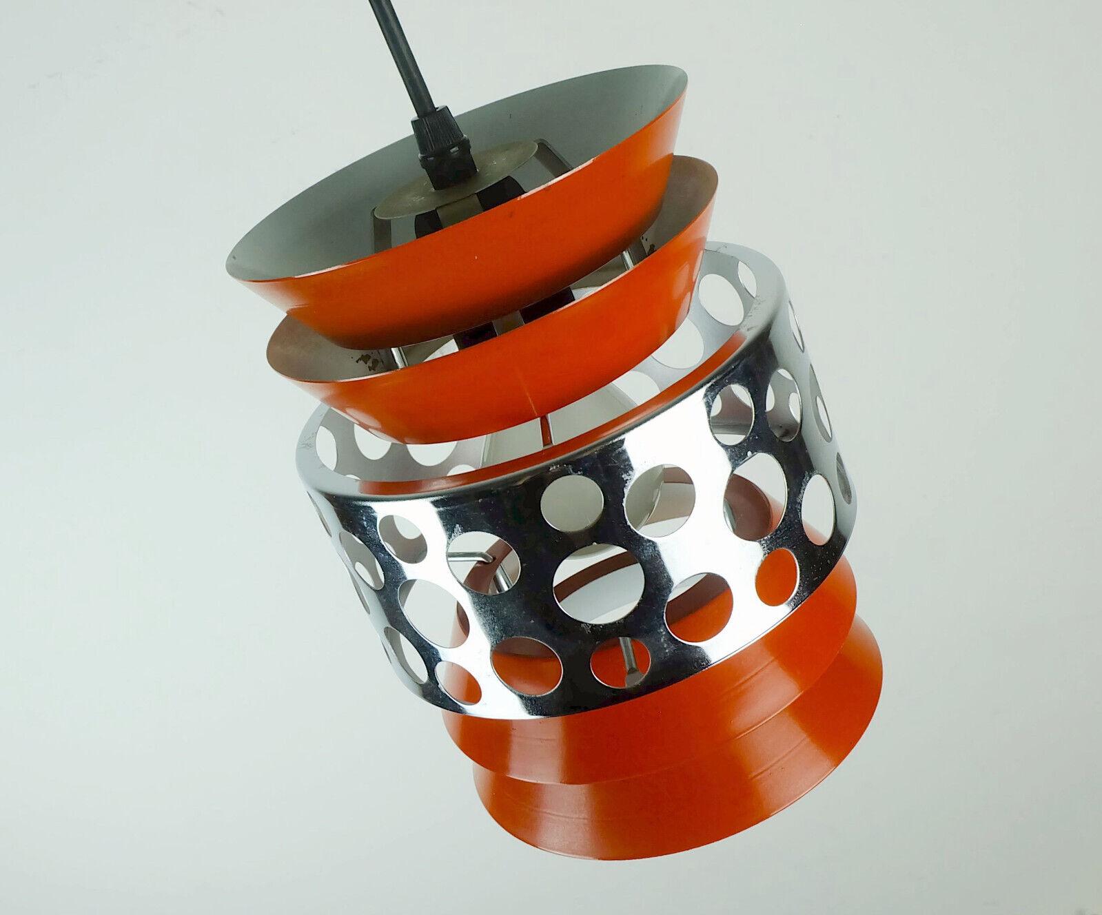 Midcentury Metal Pendant Light Red Metal and Chrome 60s 70s Danish Modern  In Good Condition In Mannheim, DE