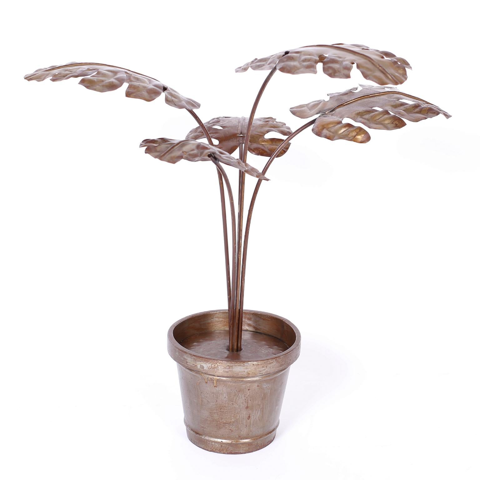 Mid-Century Modern Sculpture de plantes en pot en métal du milieu du siècle en vente