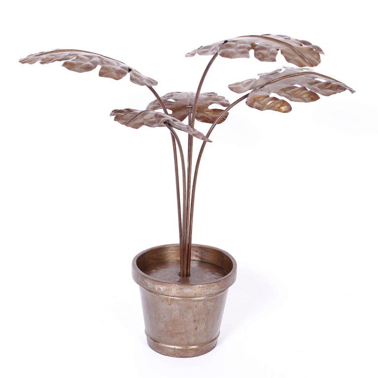 Mid-Century Modern Midcentury Metal Potted Plant Sculpture For Sale