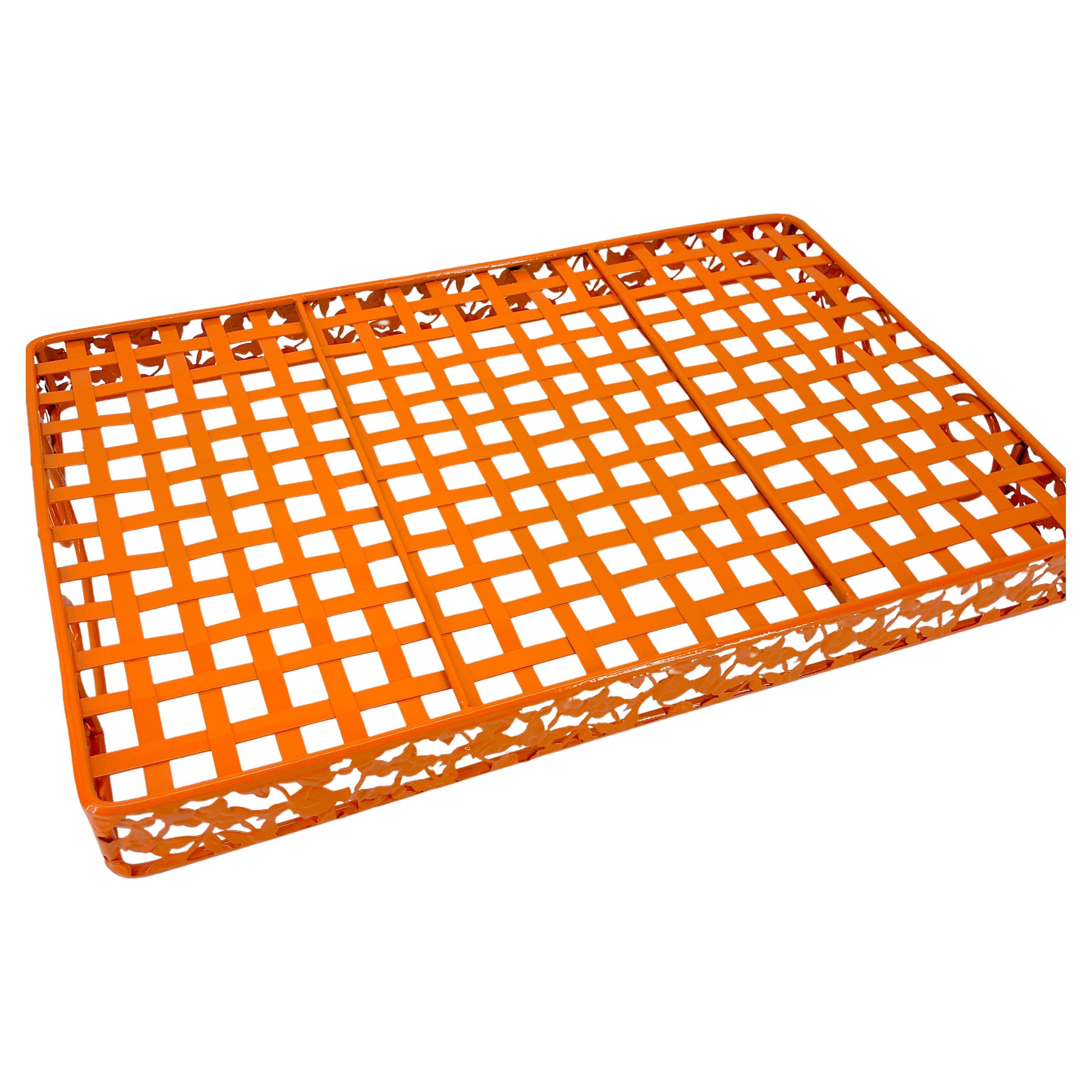 Orange Mid-Century Metal Serving Tray with Handles, Powder Coated For Sale 1
