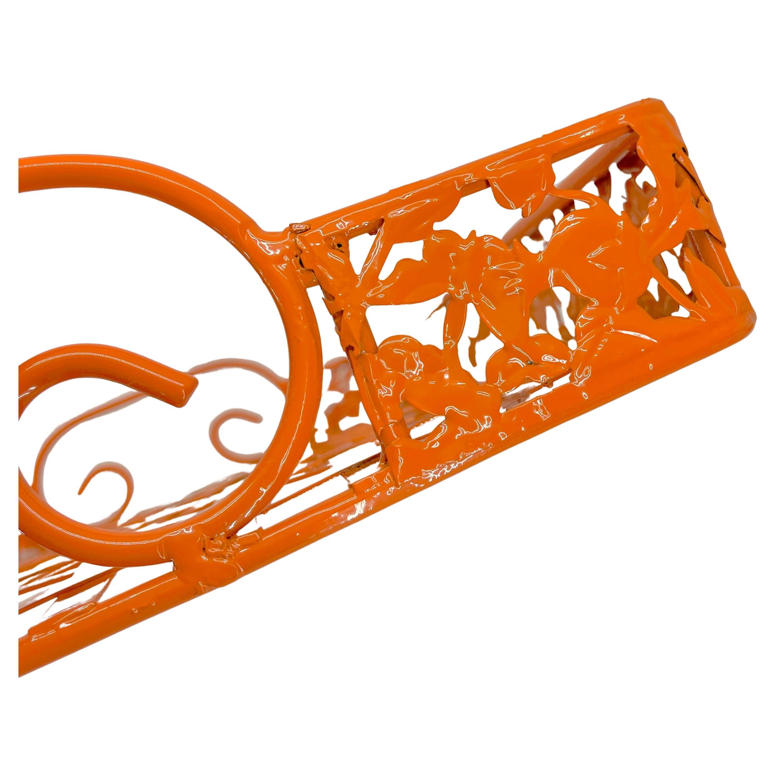 Powder-Coated Orange Mid-Century Metal Serving Tray with Handles, Powder Coated For Sale