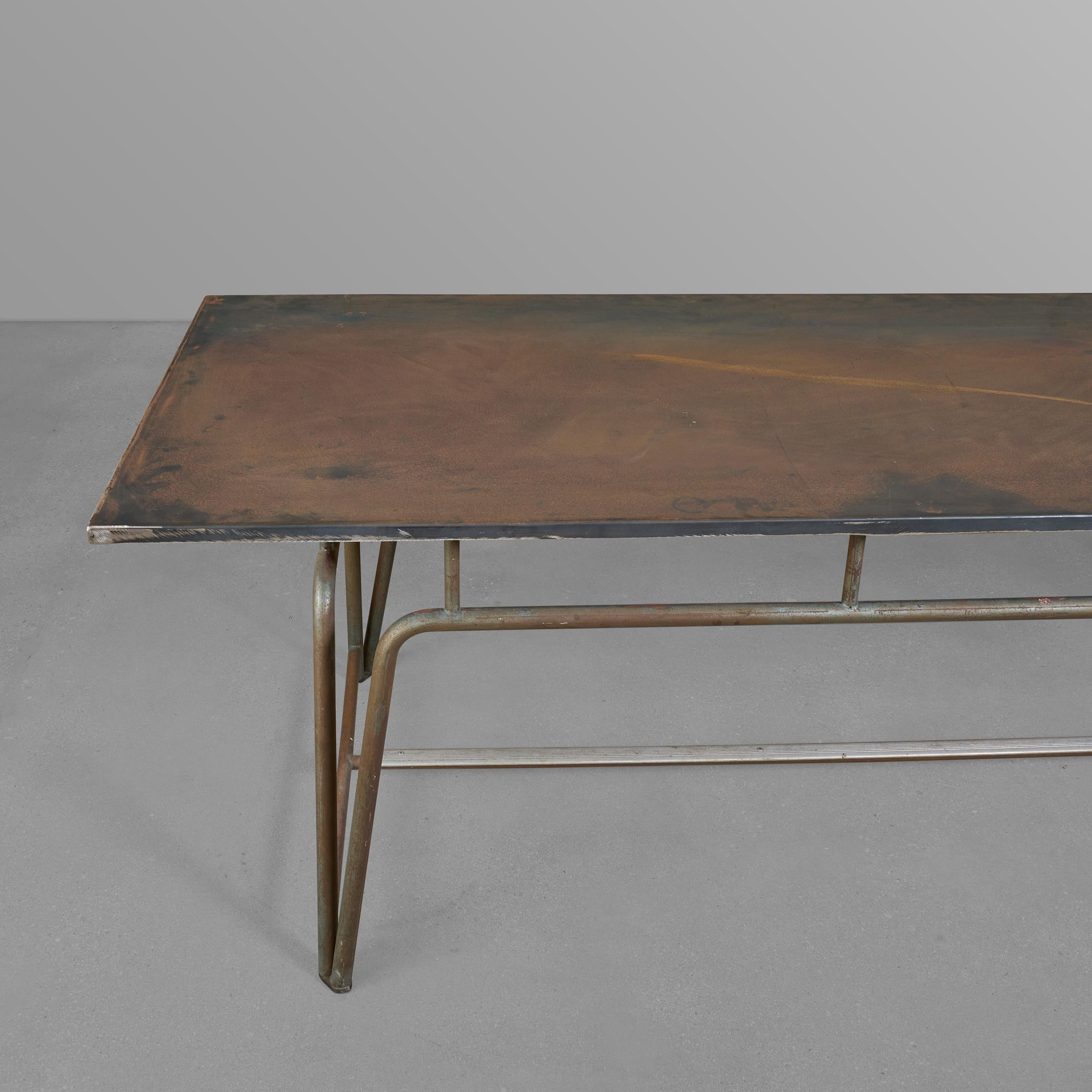 Italian Mid-Century Metal Table with a Great Base For Sale