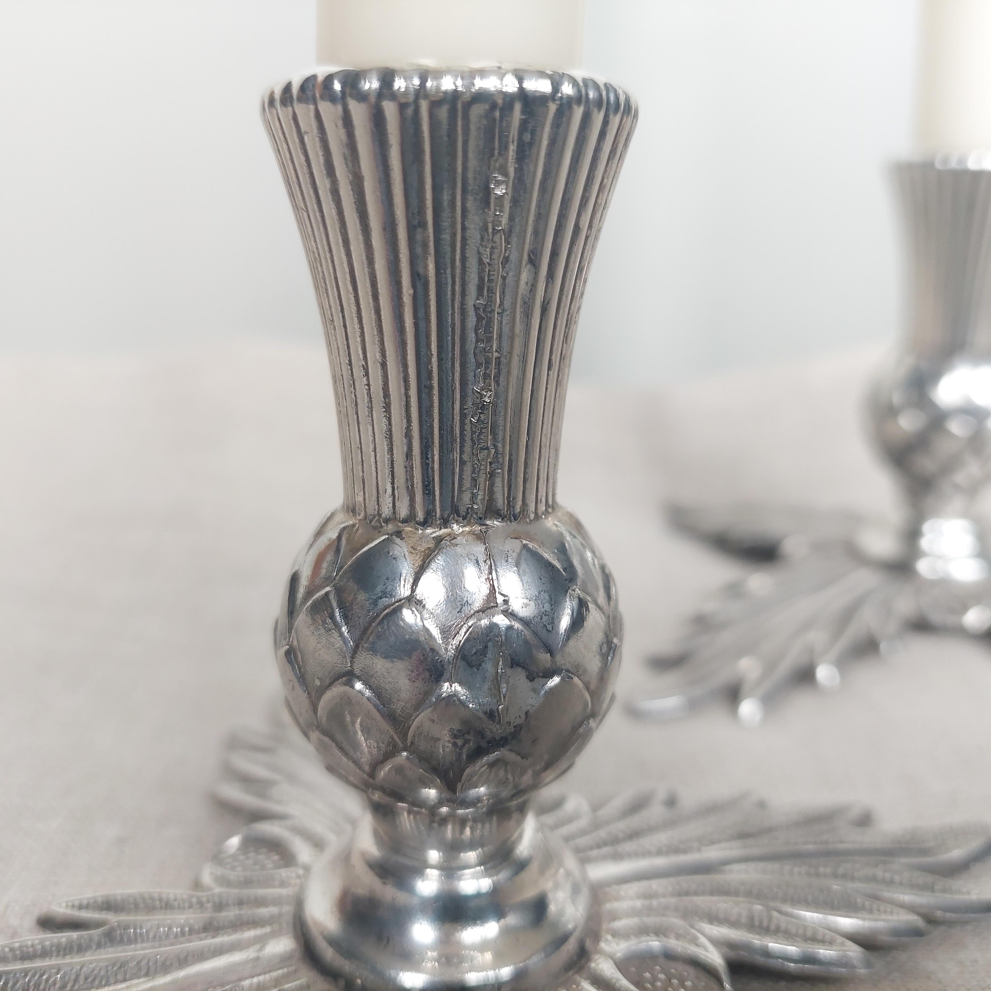 Midcentury Metal Thistle Candlesticks Holder Display Candle 1940-1950s Ianthe 3