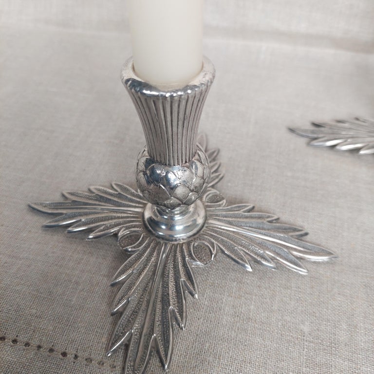 Midcentury Metal Thistle Candlesticks Holder Display Candle 19401950s