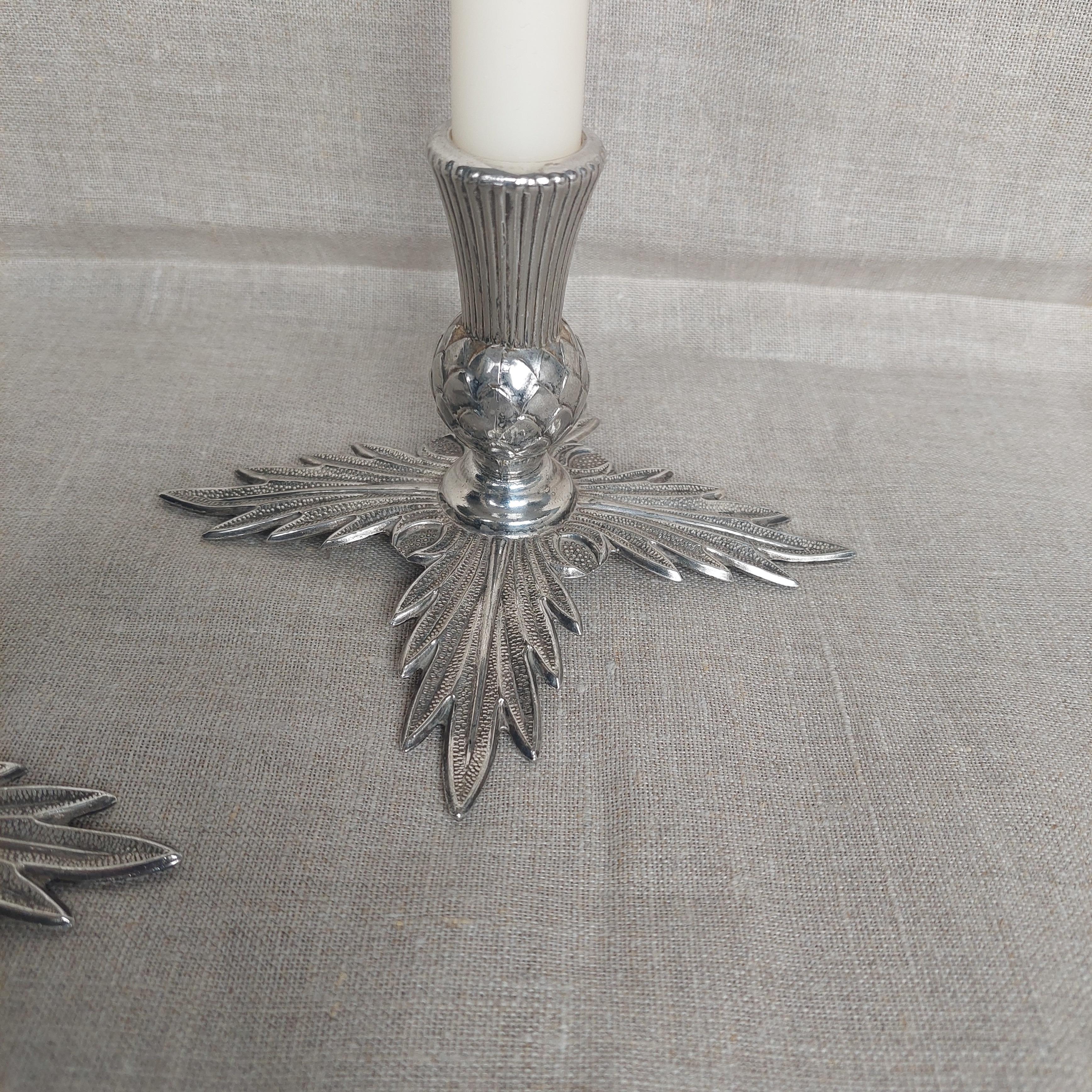 Art Deco Midcentury Metal Thistle Candlesticks Holder Display Candle 1940-1950s Ianthe