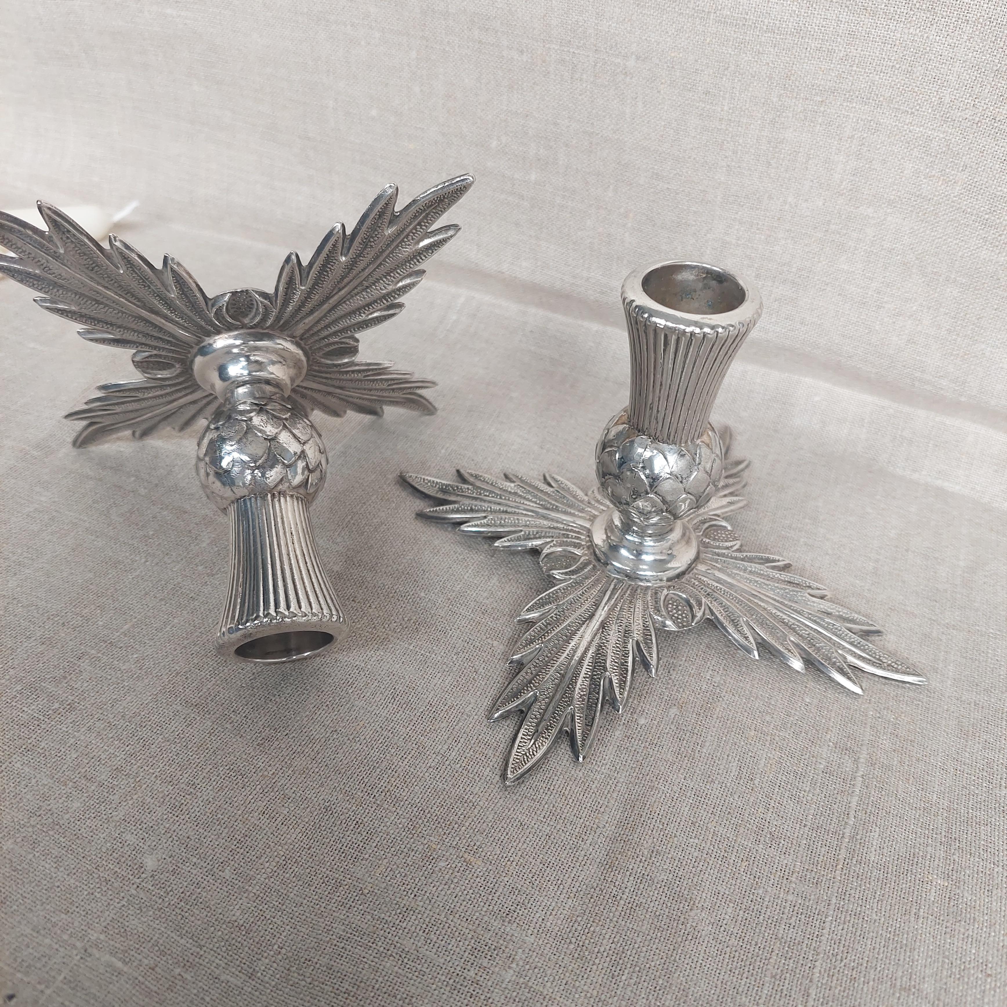 Midcentury Metal Thistle Candlesticks Holder Display Candle 1940-1950s Ianthe In Good Condition In Leamington Spa, GB