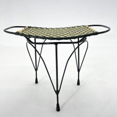 Midcentury Metal Tripod Stool or Footrest with Plastic Stripes