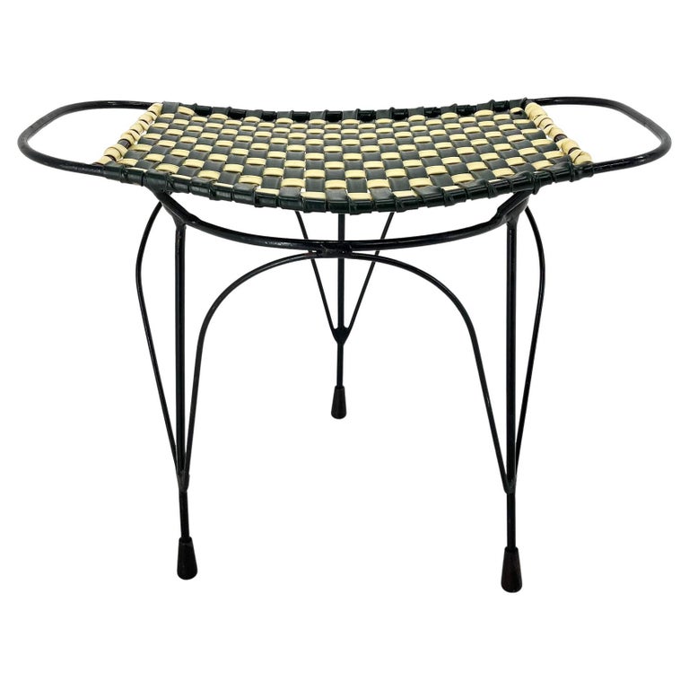 Midcentury Metal Tripod Stool or Footrest with Plastic Stripes For Sale