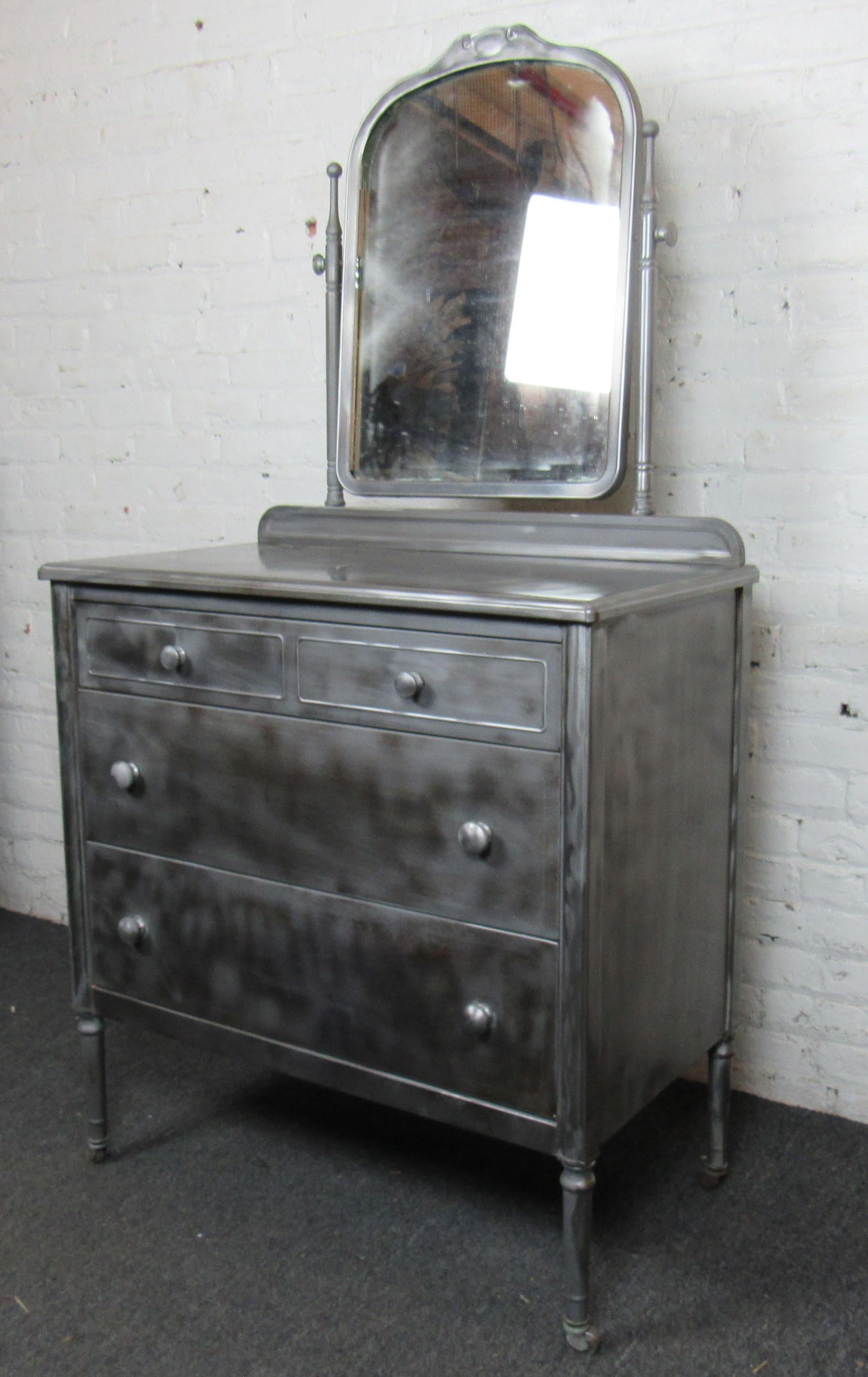 vintage metal dresser with mirror