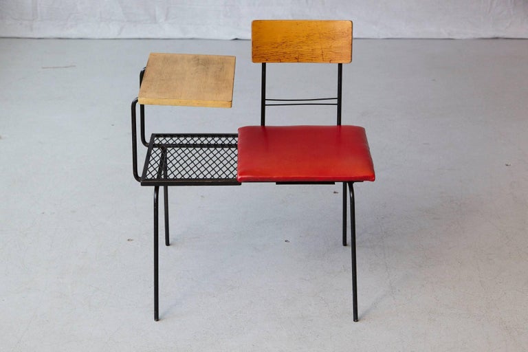 Midcentury Metal Wire Telephone Table And Bench For Left Or Right
