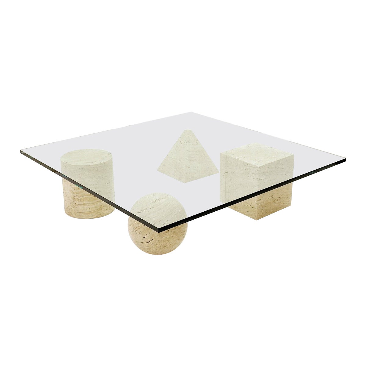 Mesa baja Mid Century "Metaphora" de Massimo and Lella Vignelli, Travertino