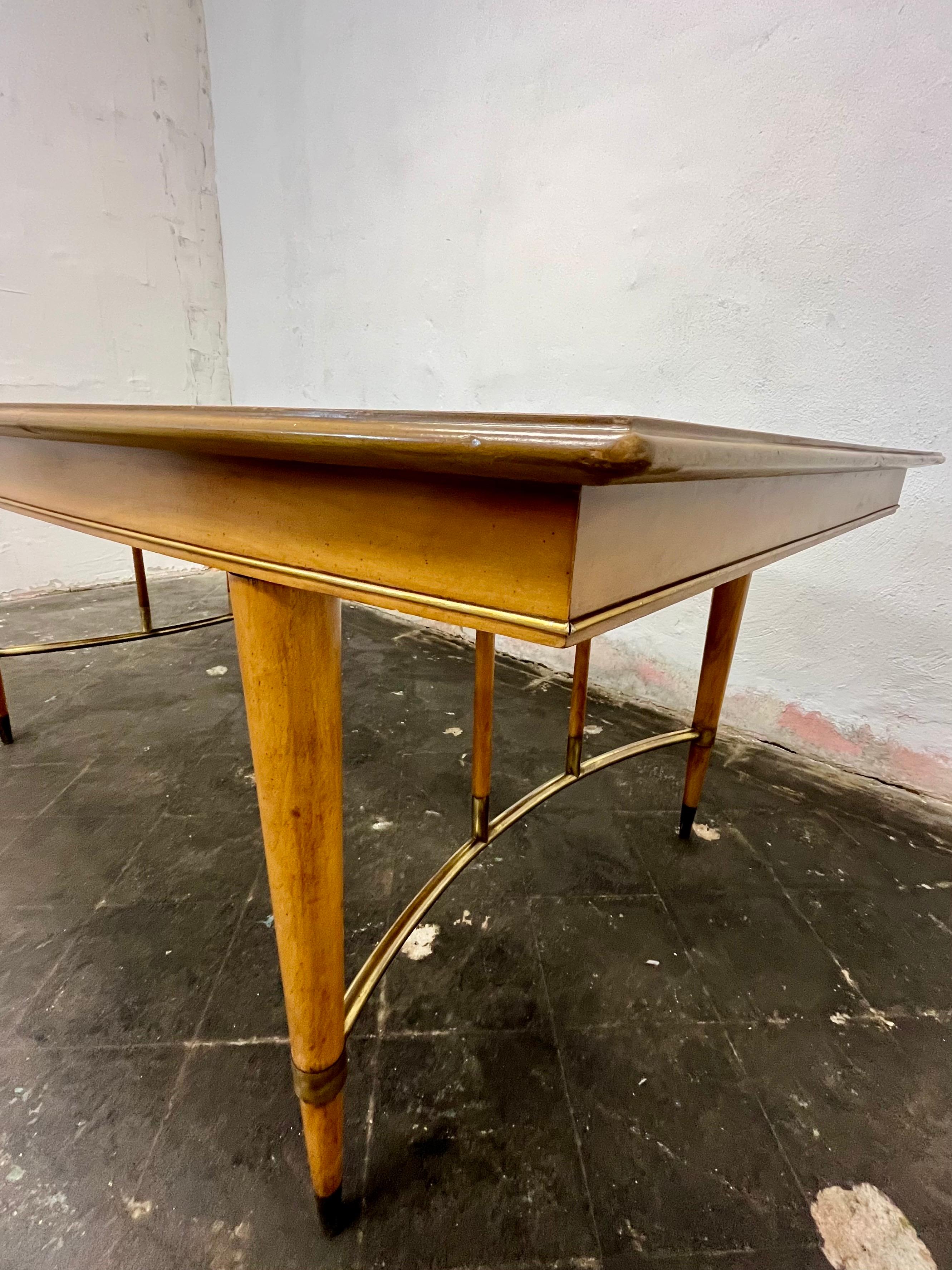 Mid Century Metz Dining Table Cherry Brass 2 Leaves For Sale 7