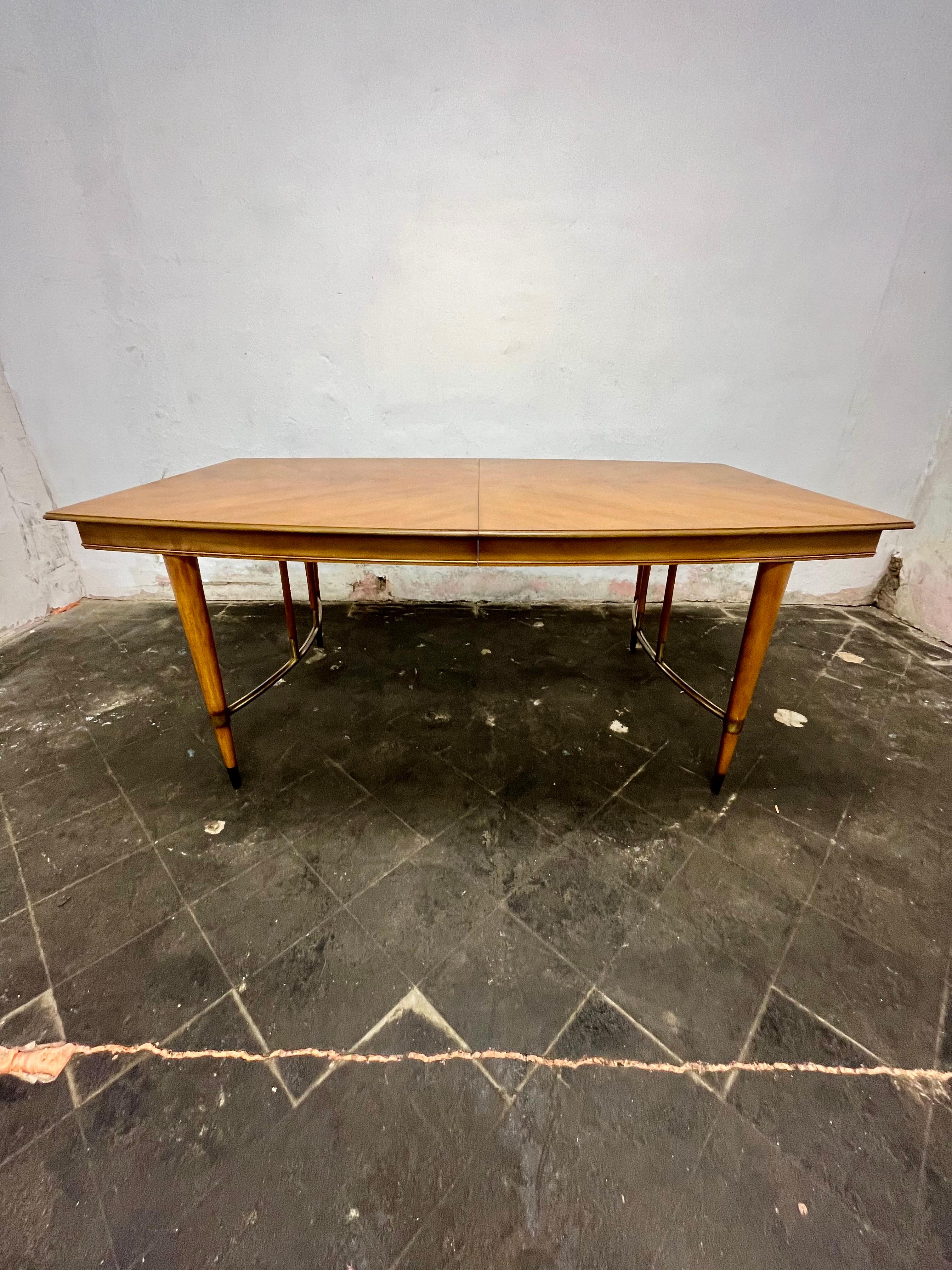 Mid Century Metz Dining Table Cherry Brass 2 Leaves For Sale 8