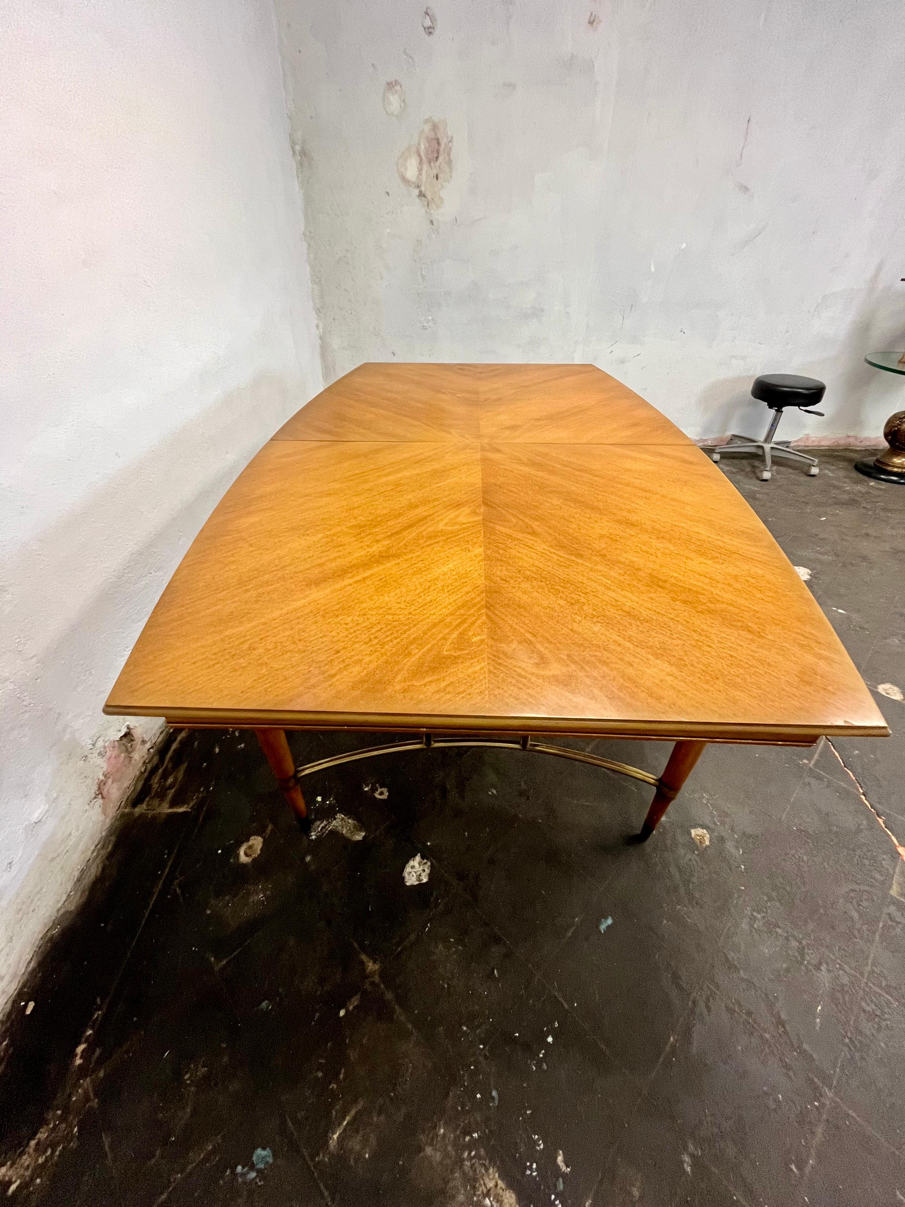 American Mid Century Metz Dining Table Cherry Brass 2 Leaves For Sale