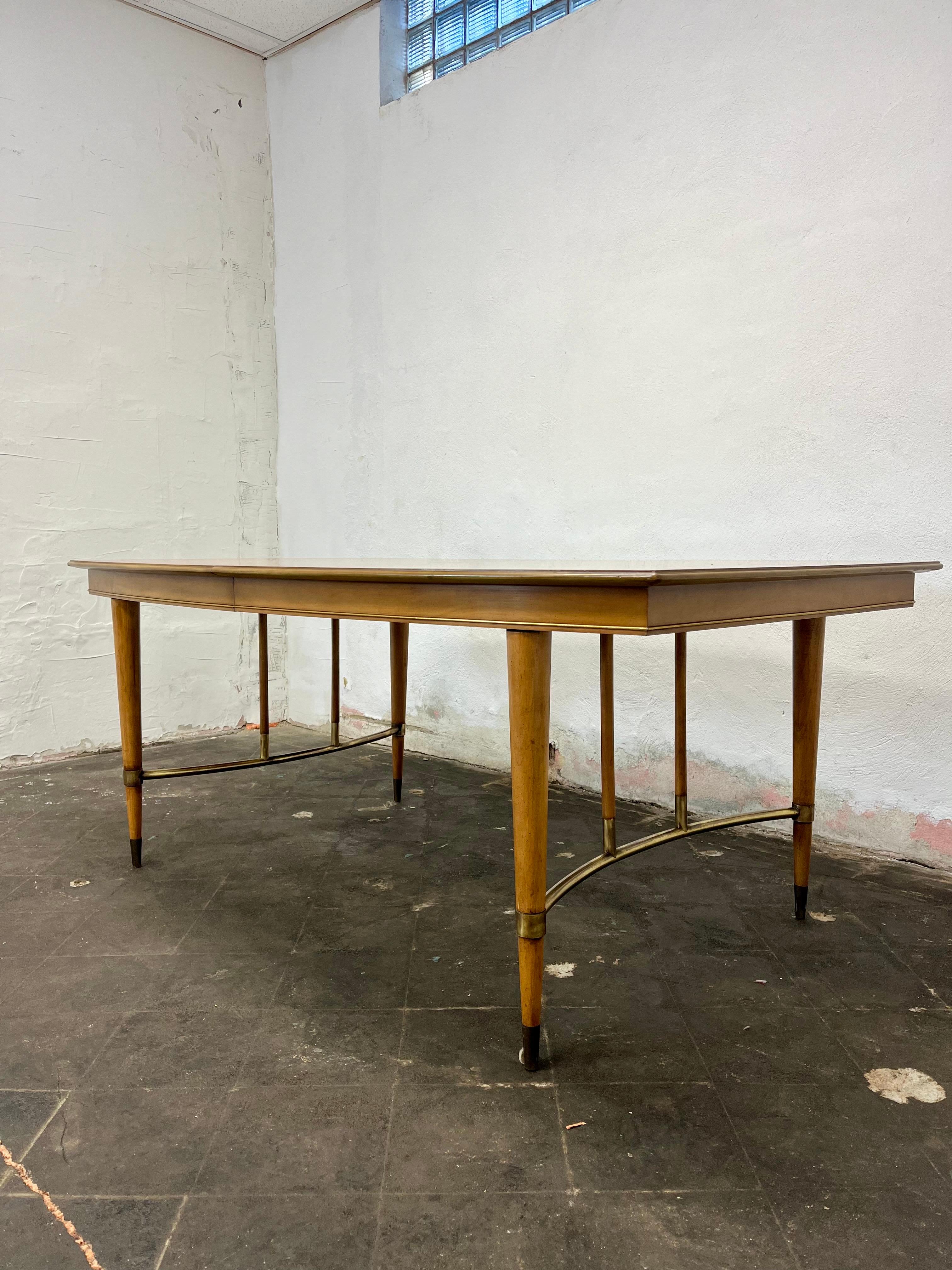 20th Century Mid Century Metz Dining Table Cherry Brass 2 Leaves For Sale