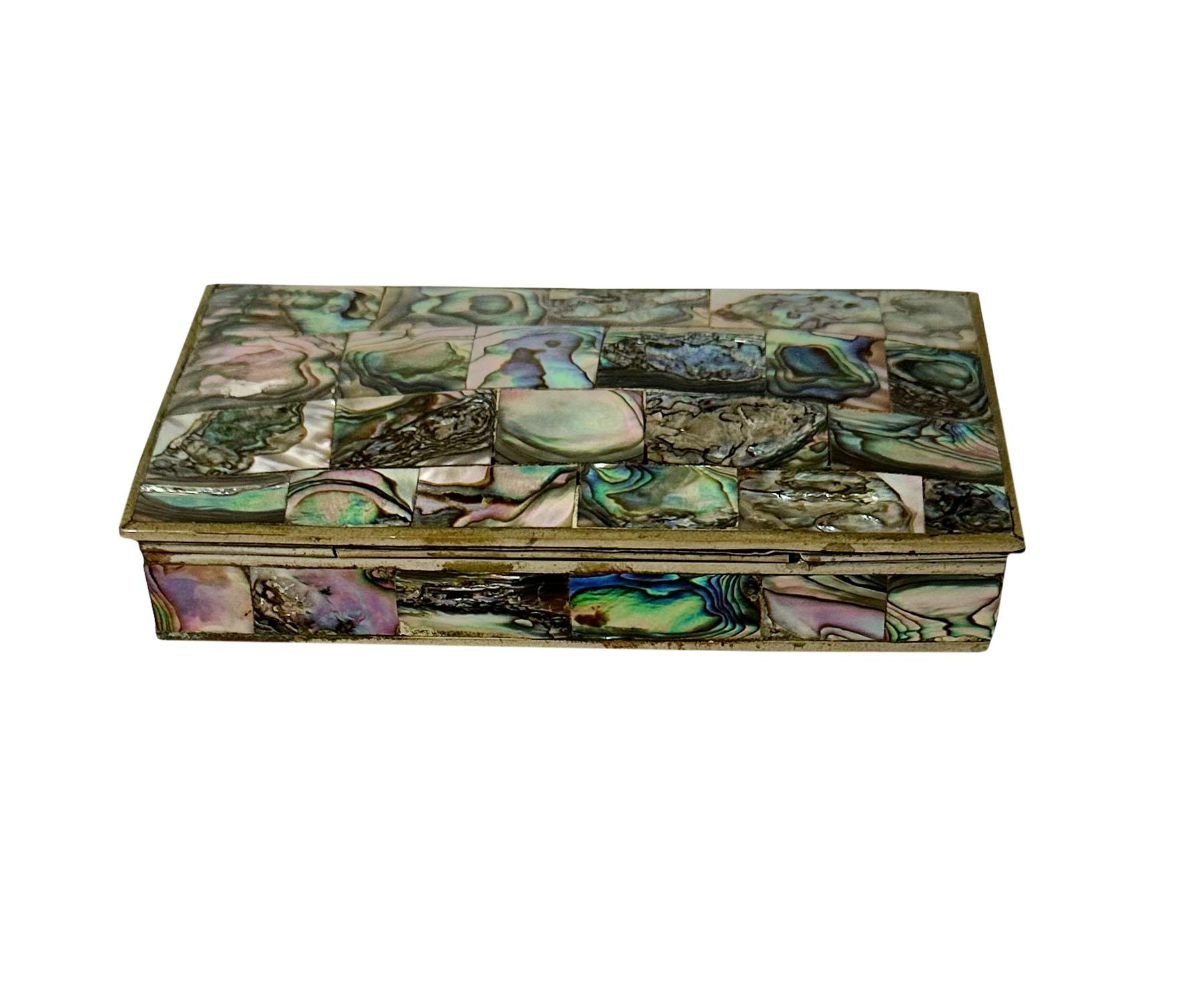 Metal Mid-Century Mexican Abalone Box For Sale
