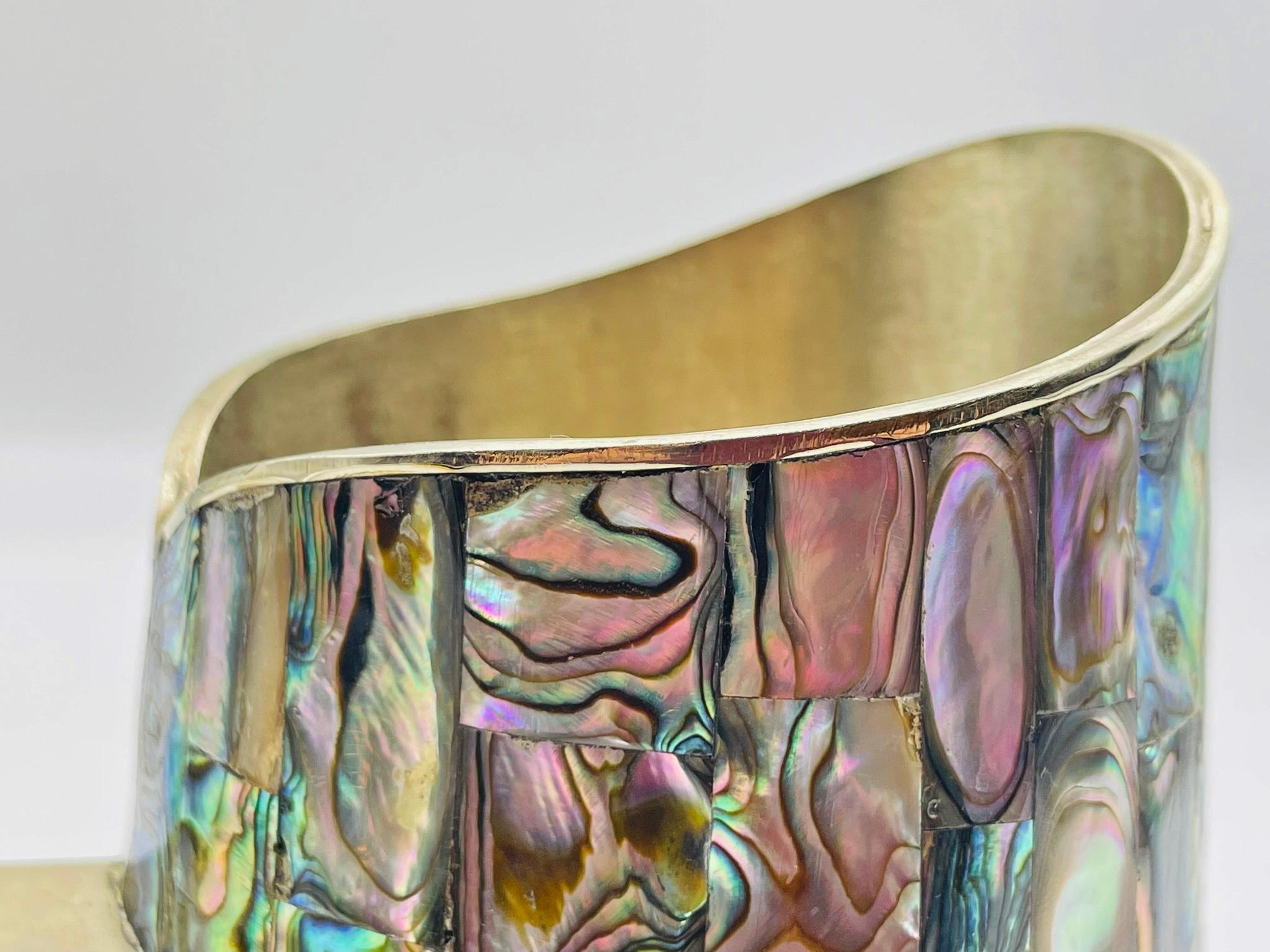 Mexikanischer Wasserkrug mit Alpaka-Silber und Abalone-Intarsien aus der Jahrhundertmitte, 1950er Jahre im Angebot 8