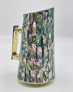 Mid-Century Mexican Alpaca Silver and Abalone Inlay Water Pitcher, 1950s