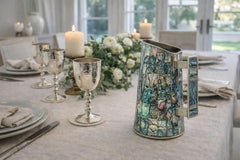 Jarra de agua mexicana de mediados de siglo con incrustaciones de abulón y plata de alpaca, años 50