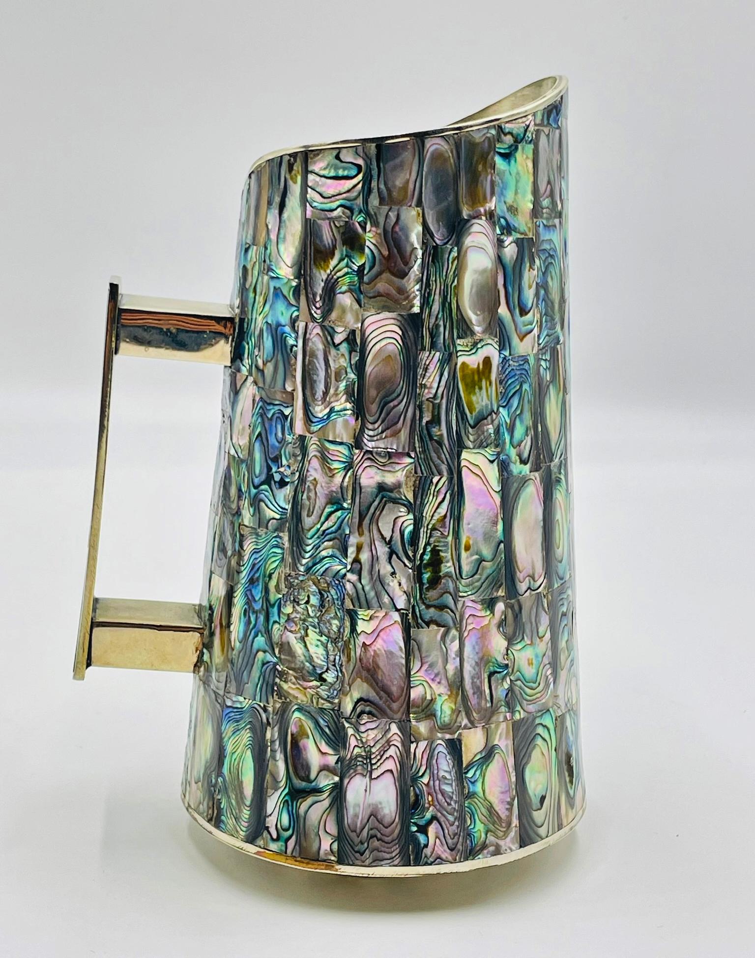 Mexikanischer Wasserkrug mit Alpaka-Silber und Abalone-Intarsien aus der Jahrhundertmitte, 1950er Jahre (Moderne der Mitte des Jahrhunderts) im Angebot