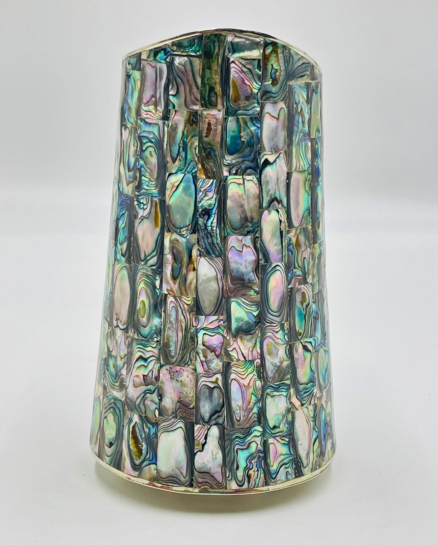 Mexikanischer Wasserkrug mit Alpaka-Silber und Abalone-Intarsien aus der Jahrhundertmitte, 1950er Jahre im Angebot 3