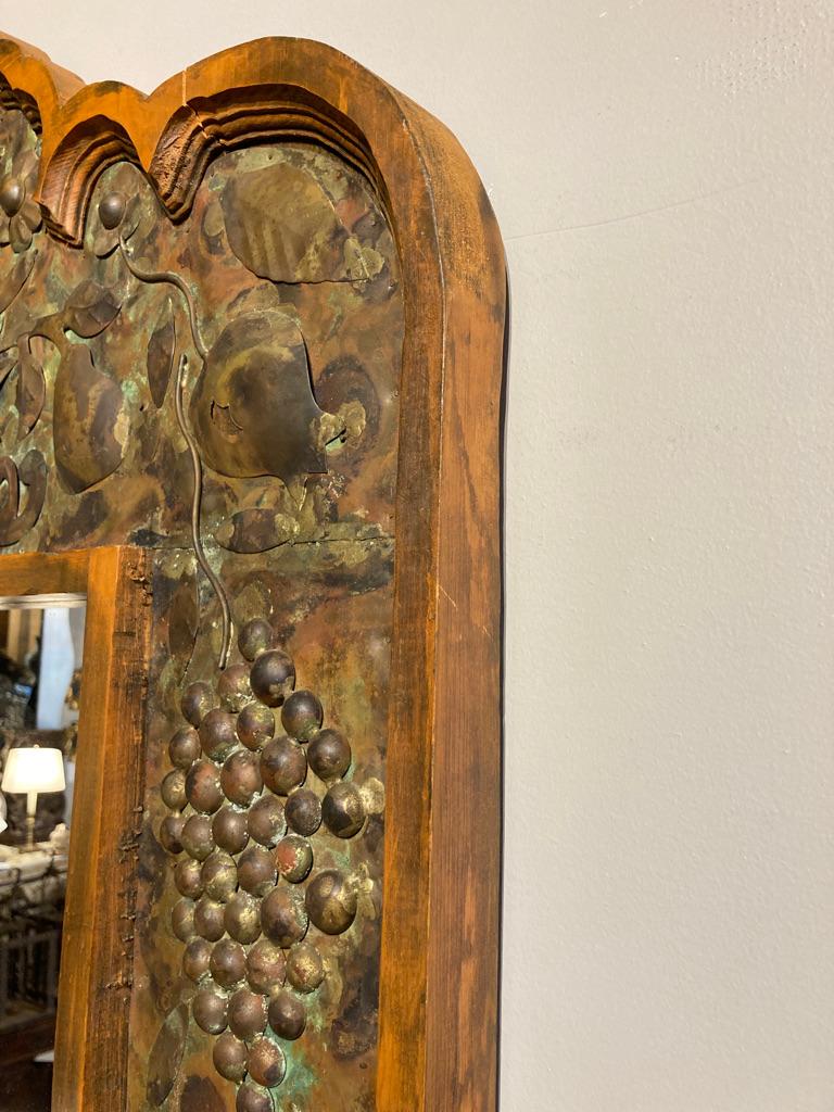 Mid Century Mexican Carved Mirror with Patinated and Gilt Copper Decoration 14