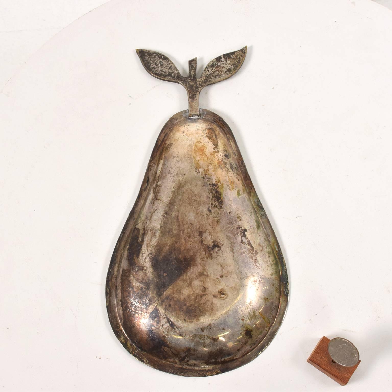 Midcentury Mexican Dish Pear Shade, Silver Plated, 1960s In Fair Condition In Chula Vista, CA