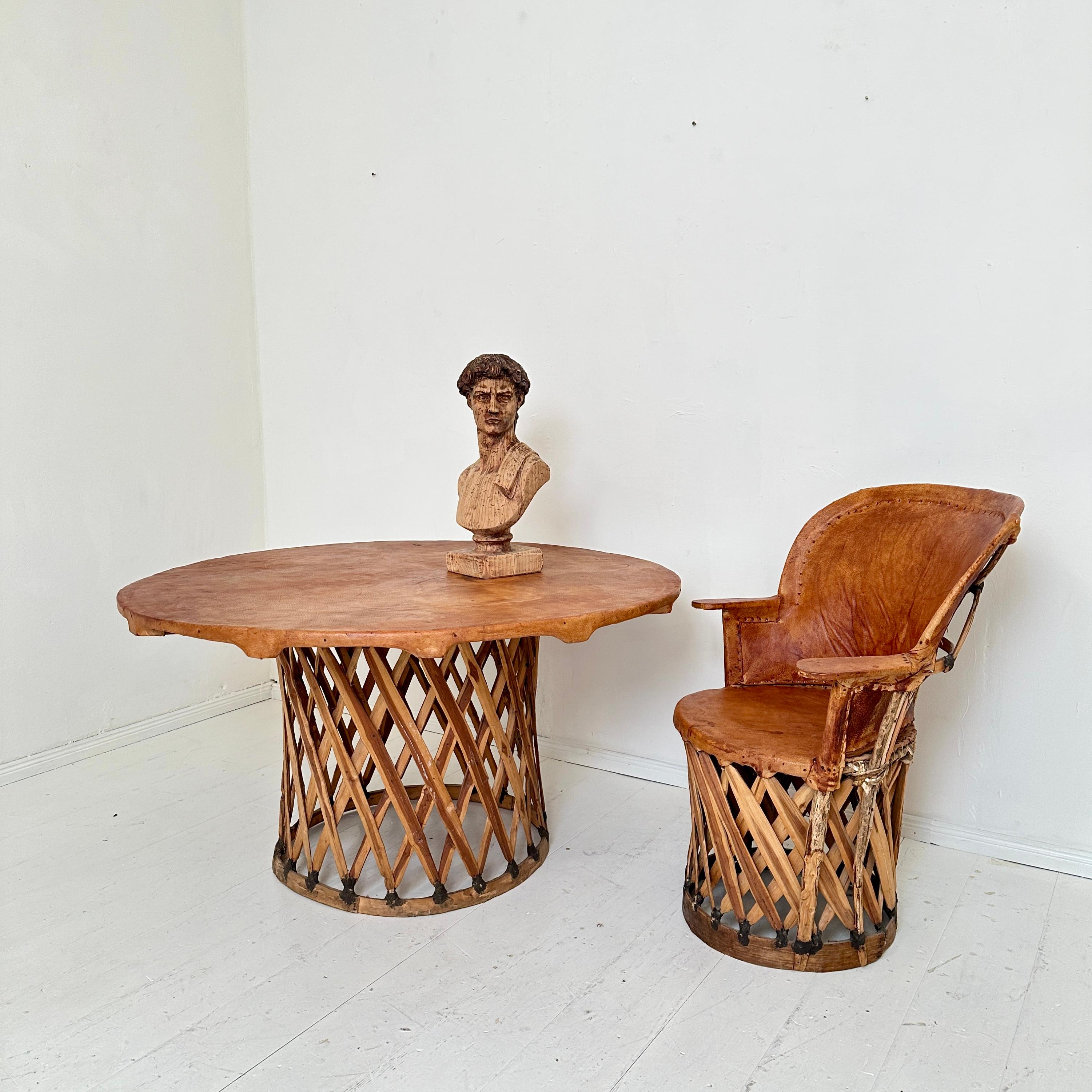 Mid Century Mexican Equipales Armchair in Leather and Wood, around 1970 For Sale 8