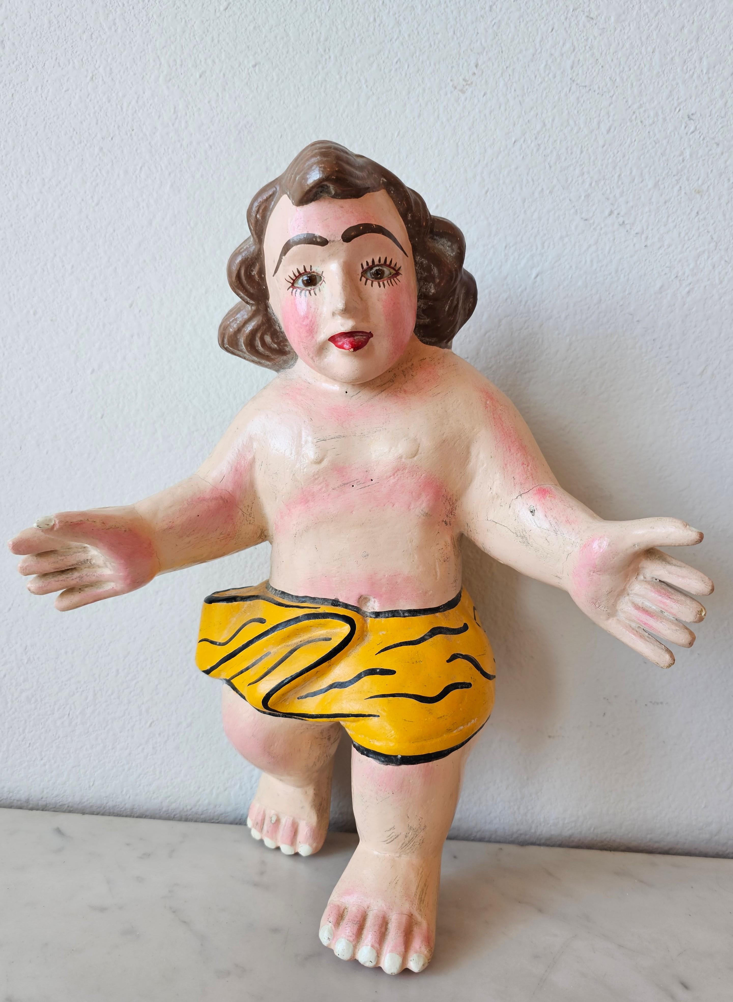 Hand-Carved Mid-Century Mexican Folk Art Carved Polychrome Painted Baby Christ Figure Pair For Sale