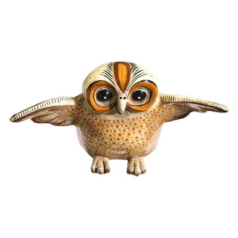 Mid-Century Mexican Folk Art Paper Mache Owl Sculpture by Sermel For Sale