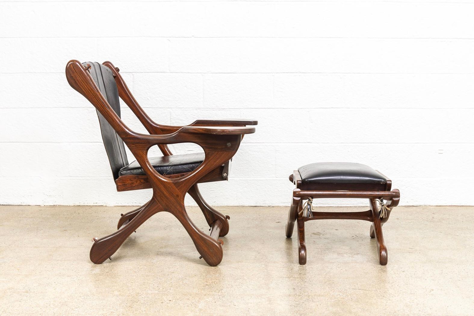 Mid-Century Modern Midcentury Mexican Modern Don Shoemaker Rosewood Swinger Chair with Ottoman For Sale