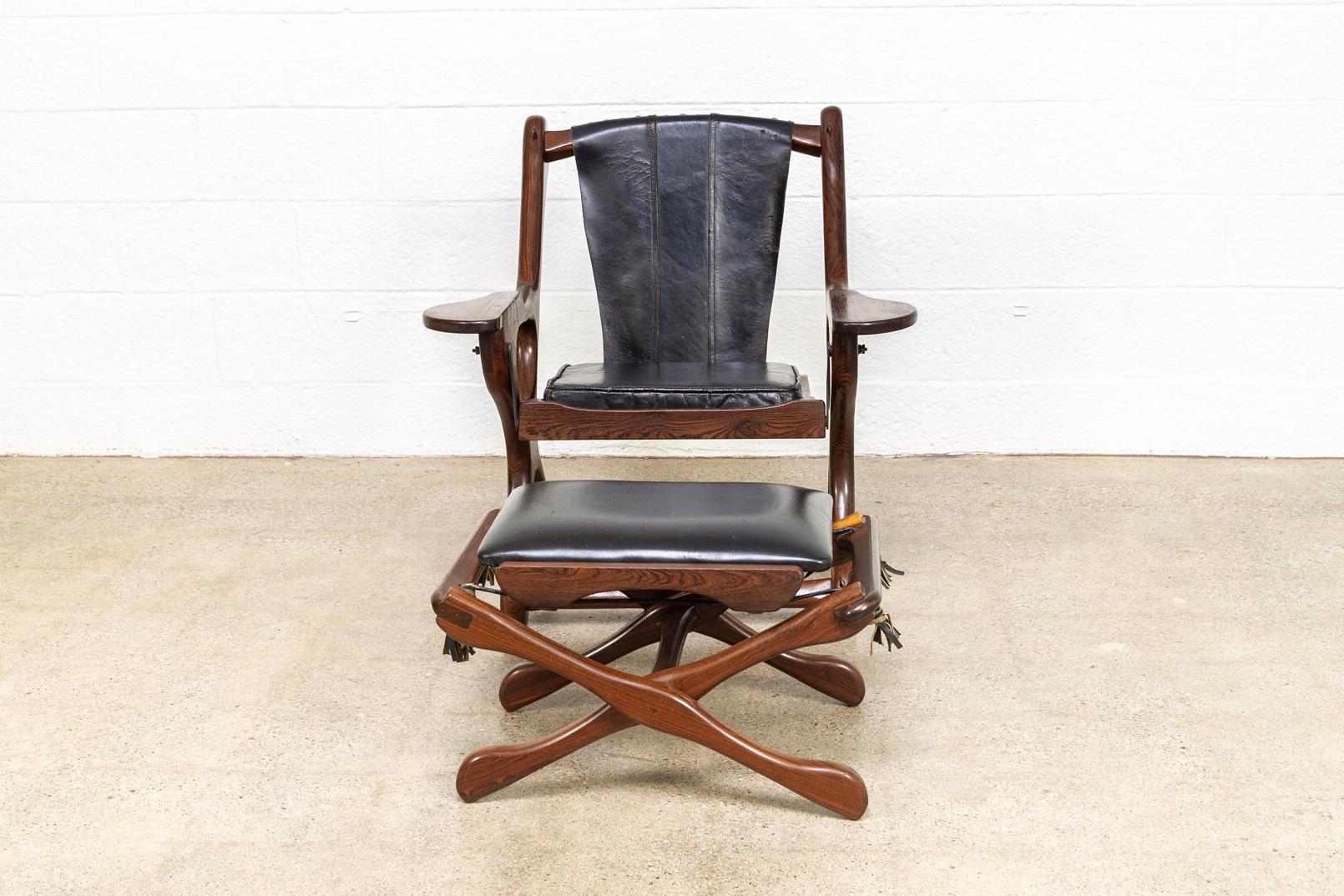 Midcentury Mexican Modern Don Shoemaker Rosewood Swinger Chair with Ottoman In Good Condition For Sale In Detroit, MI