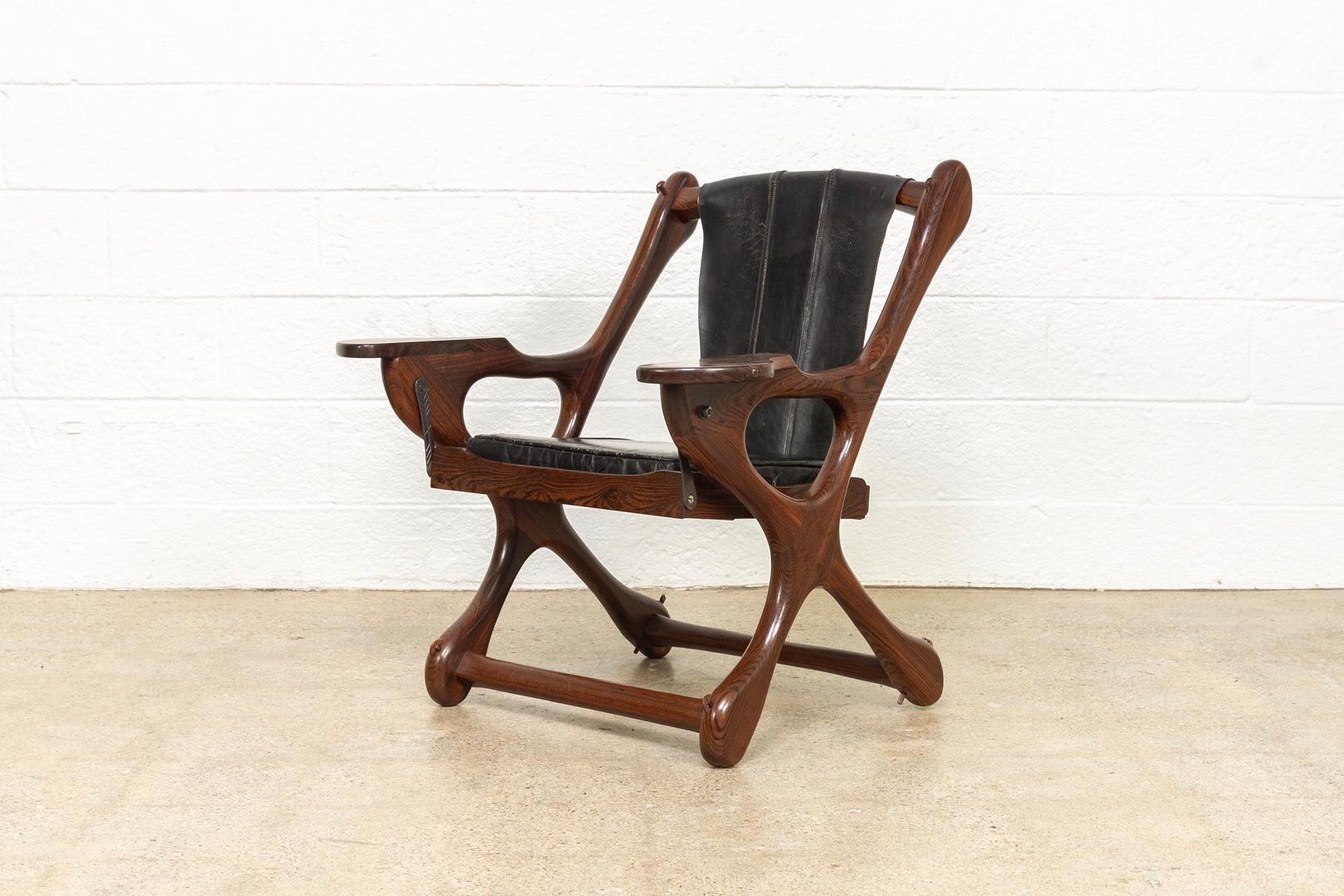 Mid-20th Century Midcentury Mexican Modern Don Shoemaker Rosewood Swinger Chair with Ottoman For Sale