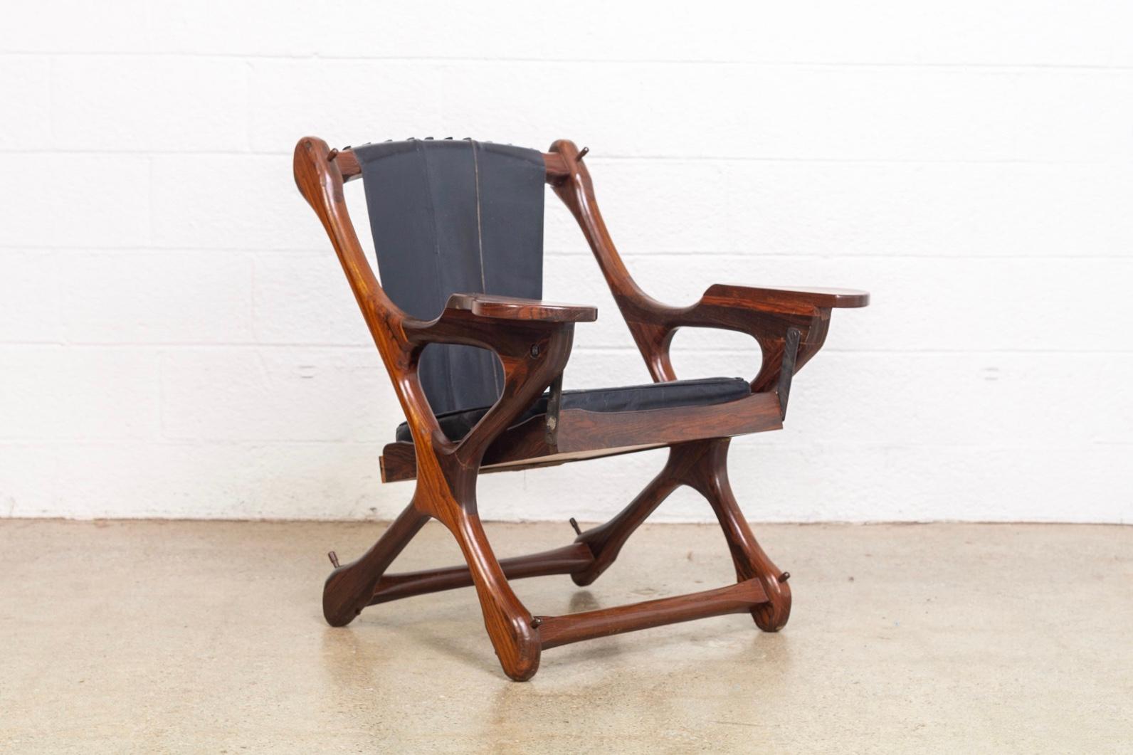 Mid-20th Century Midcentury Mexican Modern Don Shoemaker Rosewood Swinger Chair with Ottoman For Sale