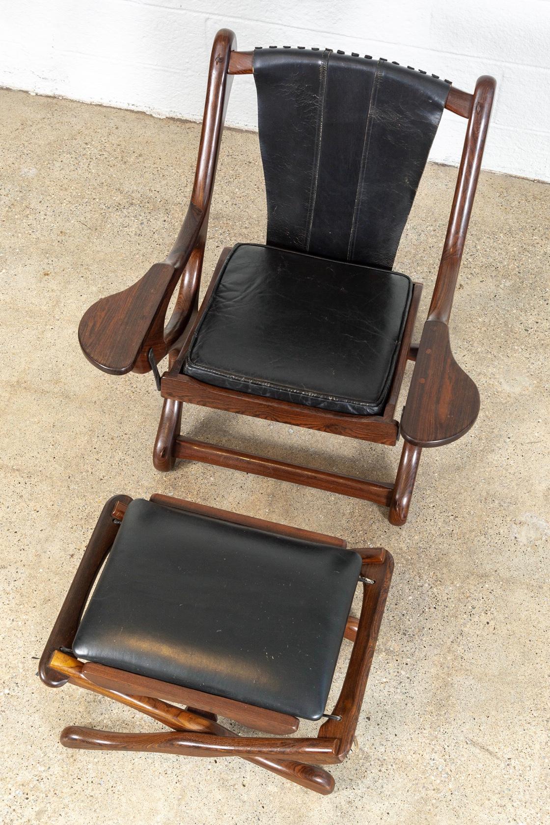Midcentury Mexican Modern Don Shoemaker Rosewood Swinger Chair with Ottoman For Sale 2