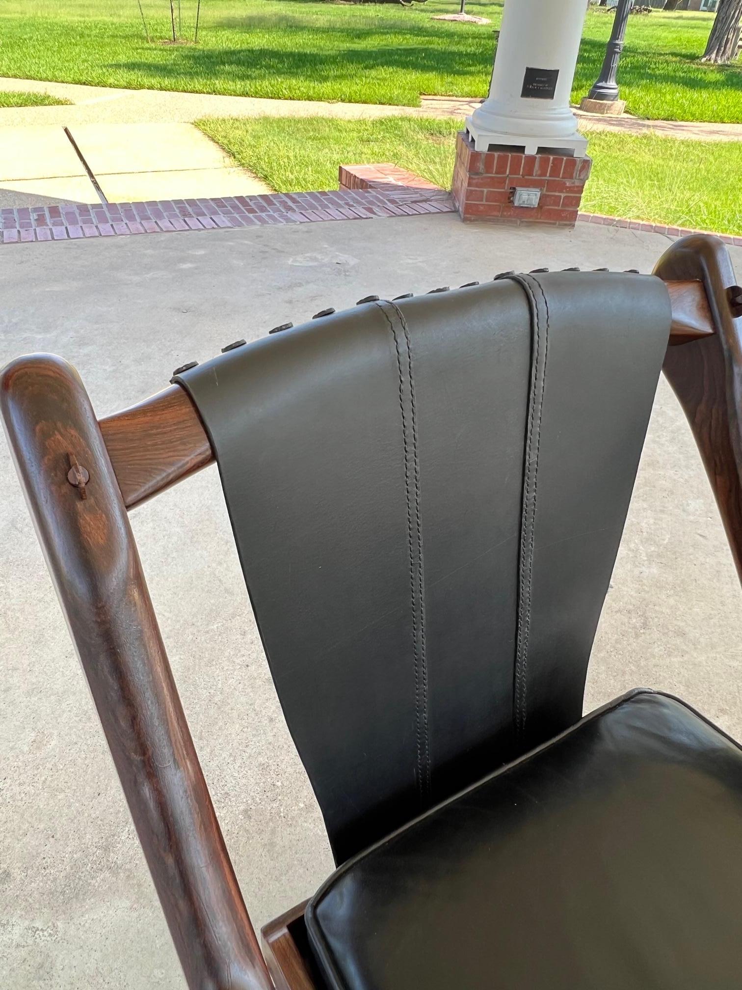 Leather Mid-Century Mexican Modern Don Shoemaker Senal SA Sling Swinger Chairs Set of 4 For Sale