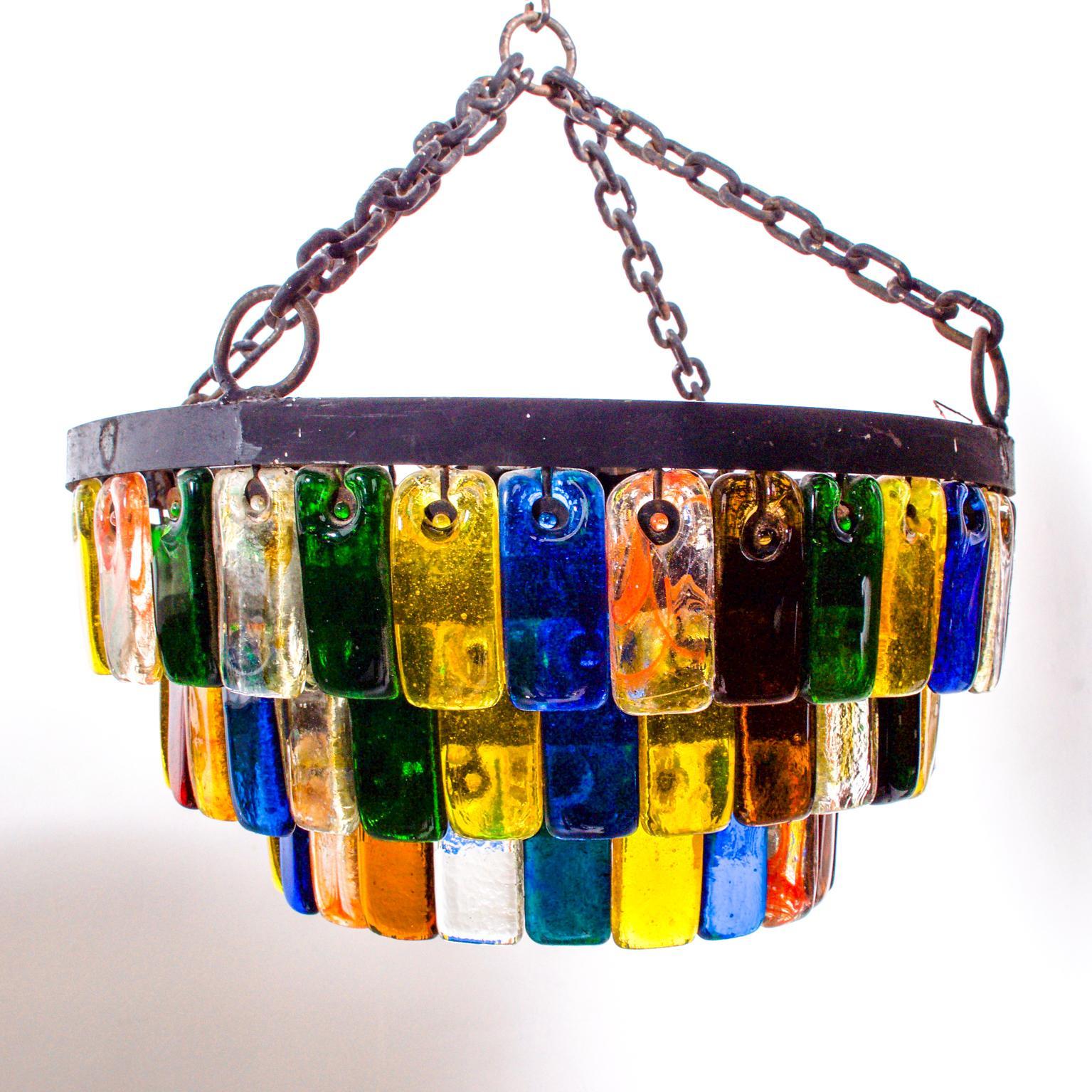 Mid-Century Modern MidCentury Mexican Modernist Chandelier by FEDERS, Delfinger 3 Tiers Color Glass