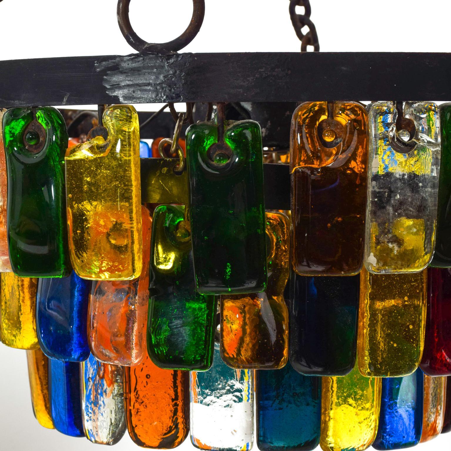 Late 20th Century MidCentury Mexican Modernist Chandelier by FEDERS, Delfinger 3 Tiers Color Glass