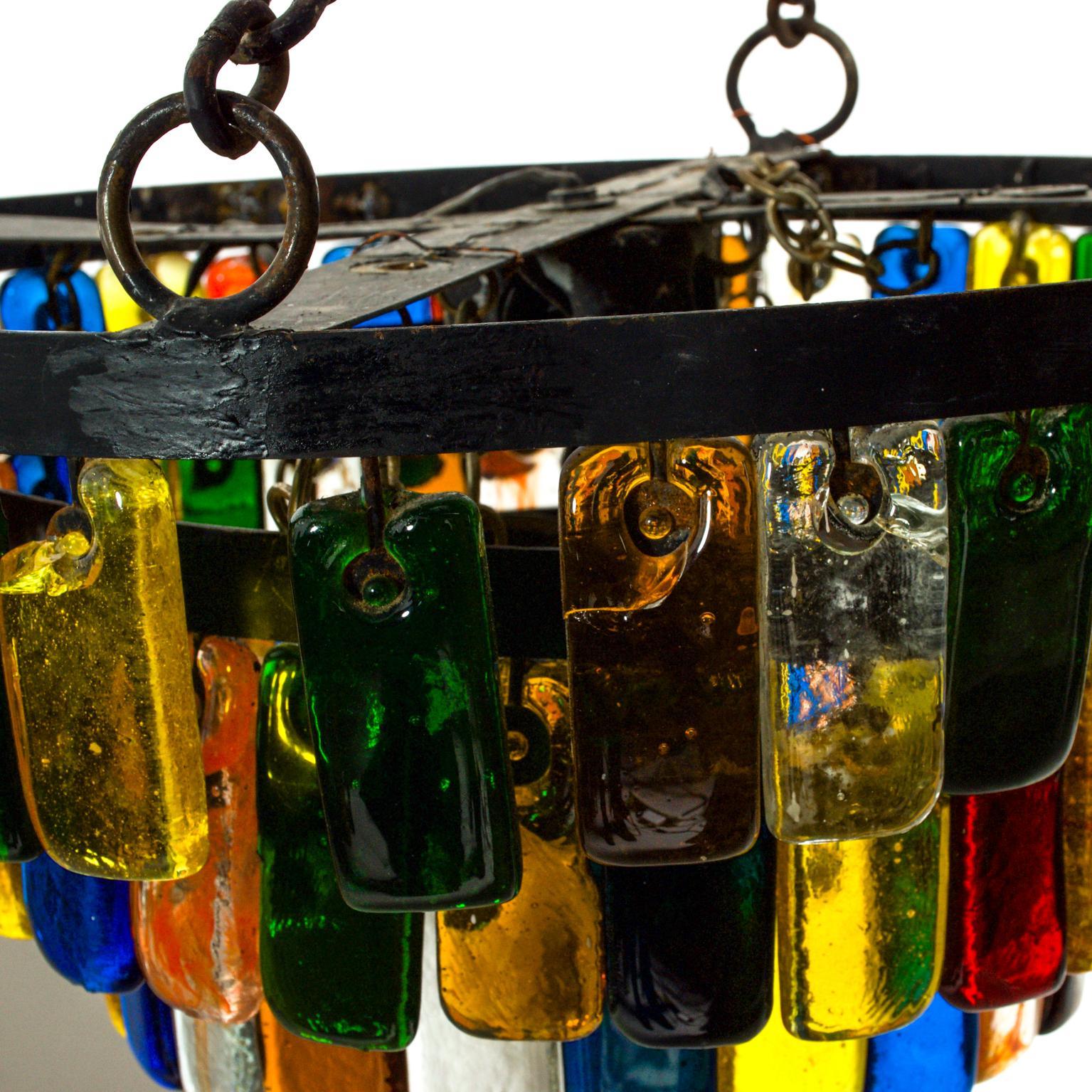 MidCentury Mexican Modernist Chandelier by FEDERS, Delfinger 3 Tiers Color Glass 1