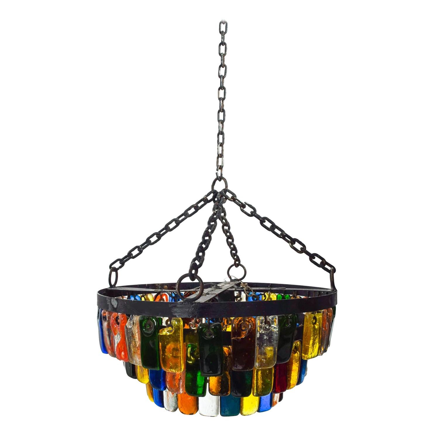 MidCentury Mexican Modernist Chandelier by FEDERS, Delfinger 3 Tiers Color Glass