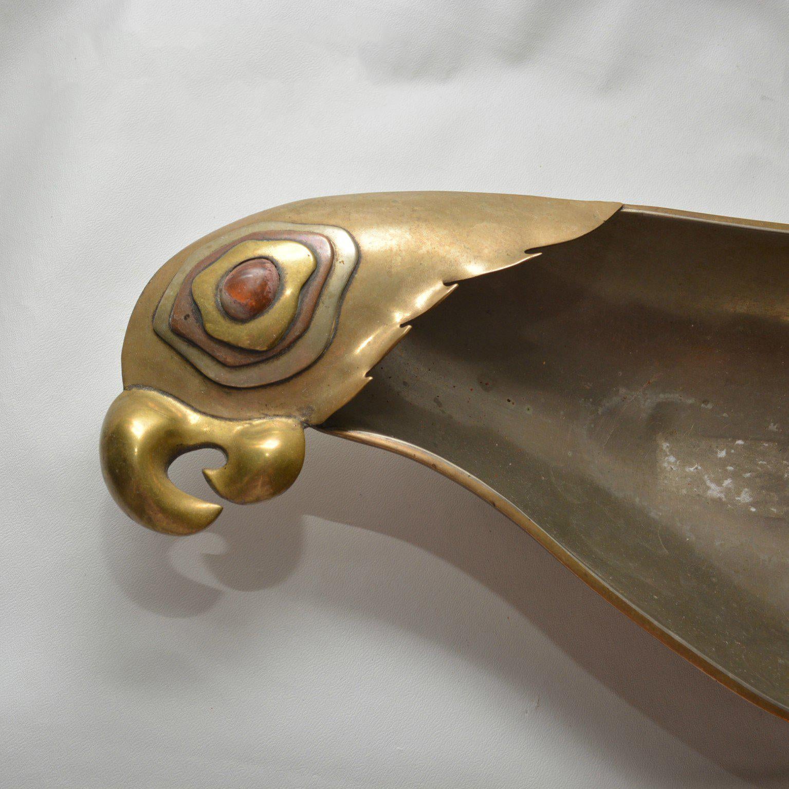 Abalone Mid-Century Mexican Modernist Custom Made Parrot Bowl Plater Married Metals