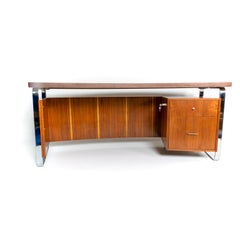 Midcentury Mexican Modernist Executive Desk by Dixie, Chrome & Exotic Walnut