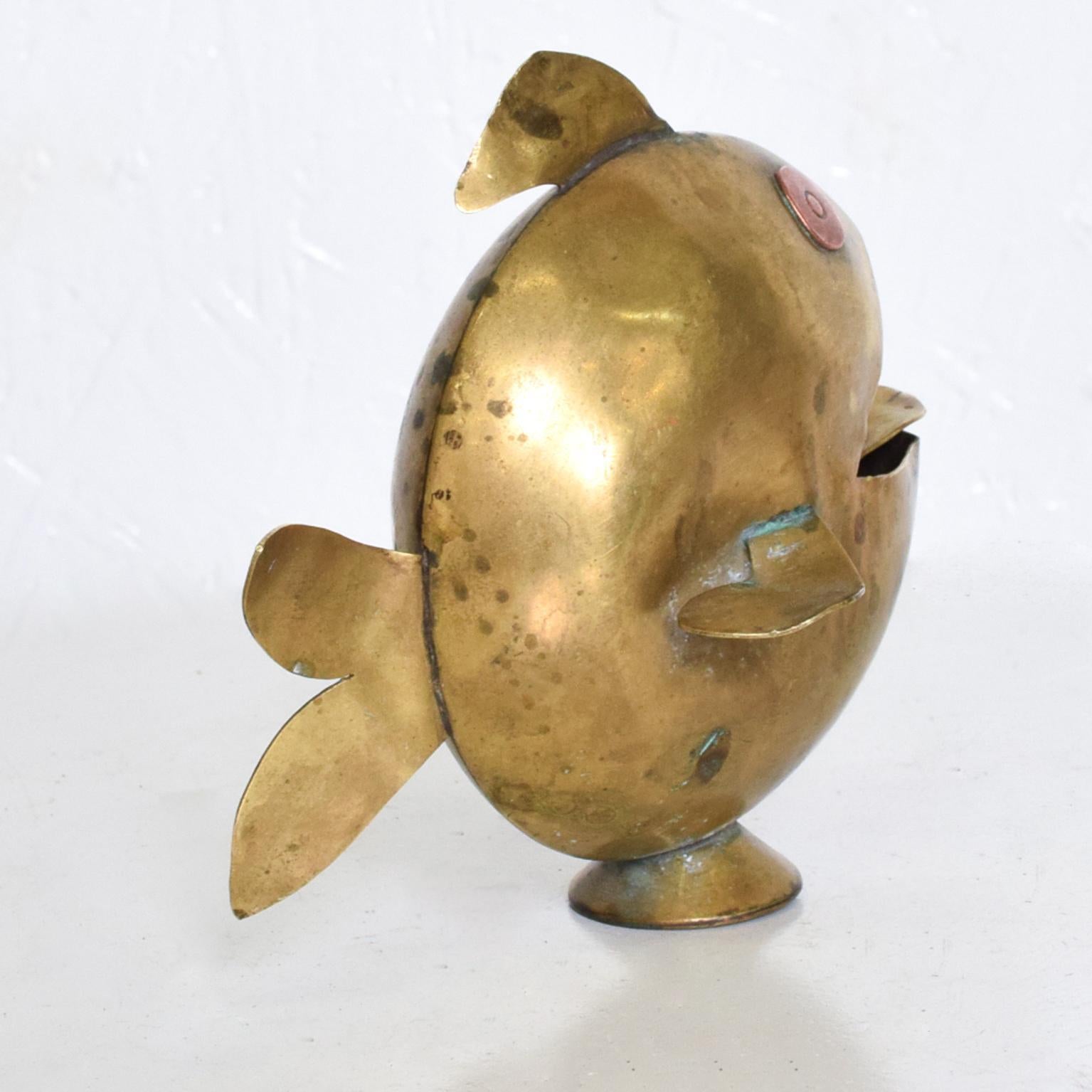 Late 20th Century Midcentury Mexican Modernist Fish Brass Ashtray, Castillo Era