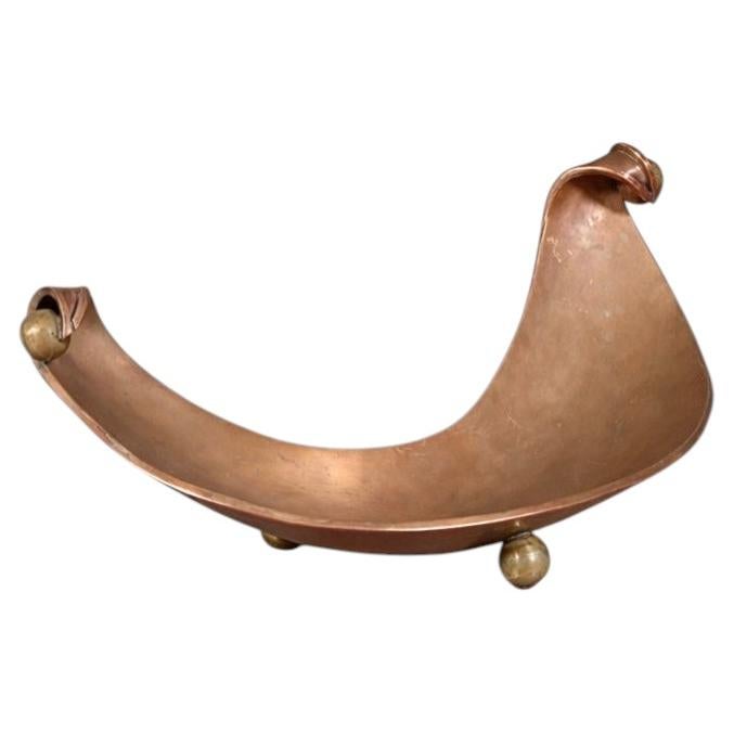 Mid-Century Mexican Modernist Footed Copper Tray by Los Castillos